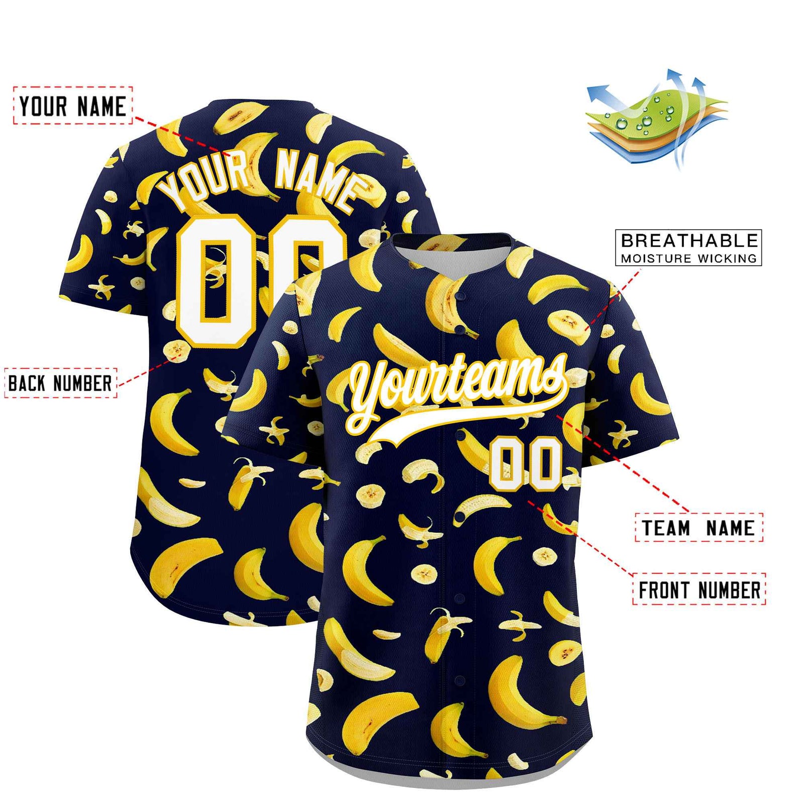 Custom Navy Banana Graffiti Pattern Fashion Authentic Baseball Jersey | Graffiti Pattern | Embroidery&Dye-sublimation printing | KXKSHOP