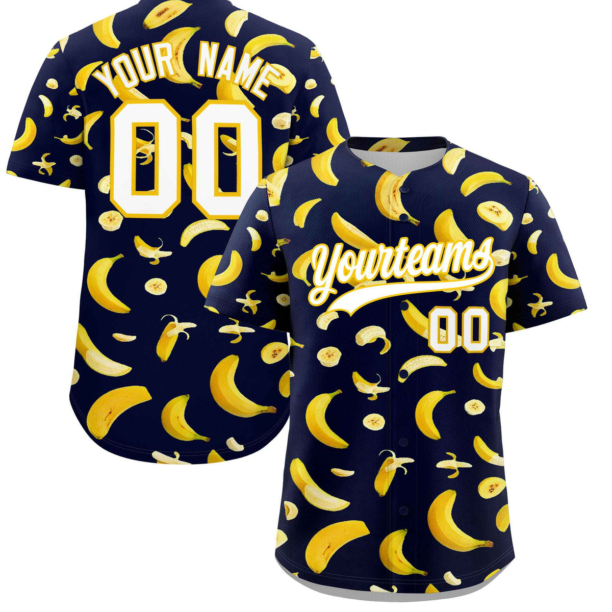 Custom Navy Banana Graffiti Pattern Fashion Authentic Baseball Jersey | Graffiti Pattern | Embroidery&amp;Dye-sublimation printing | KXKSHOP