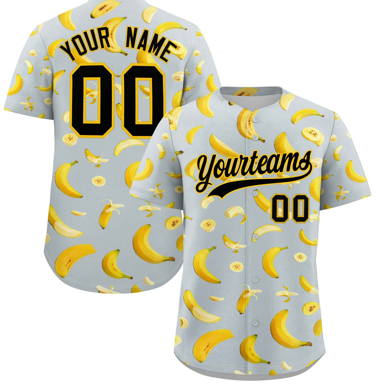 Custom Silver Banana Graffiti Pattern Fashion Authentic Baseball Jersey | Graffiti Pattern | Embroidery&Dye-sublimation printing | KXKSHOP