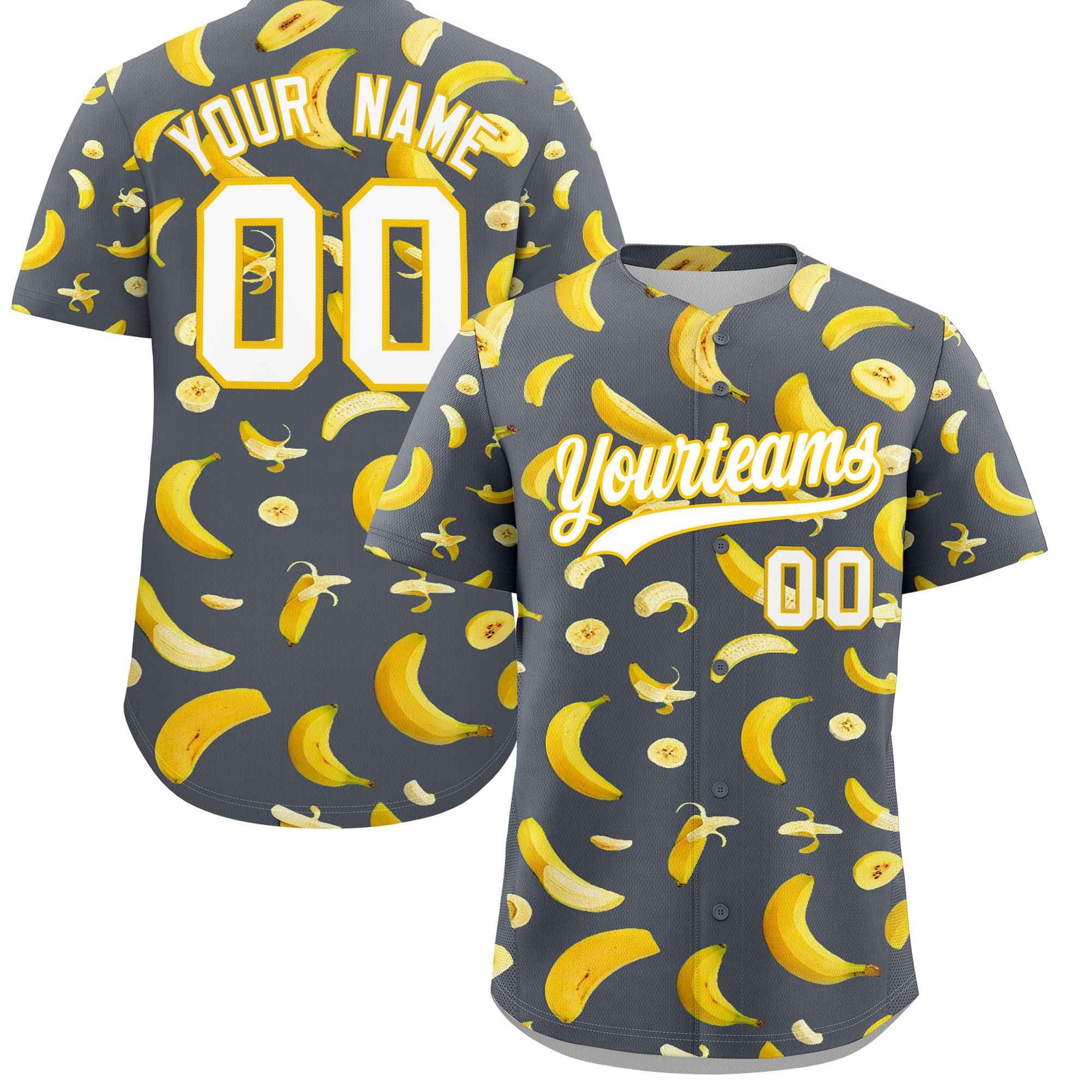 Custom Gray Banana Graffiti Pattern Fashion Authentic Baseball Jersey | Graffiti Pattern | Embroidery&Dye-sublimation printing | KXKSHOP