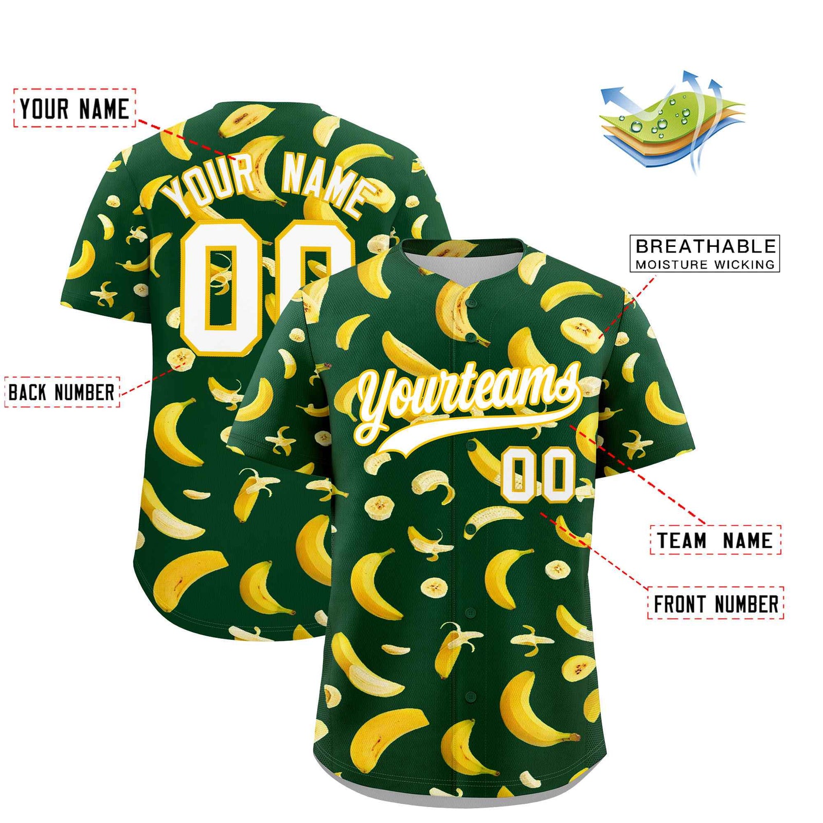 Custom Green Banana Graffiti Pattern Fashion Authentic Baseball Jersey | Graffiti Pattern | Embroidery&Dye-sublimation printing | KXKSHOP