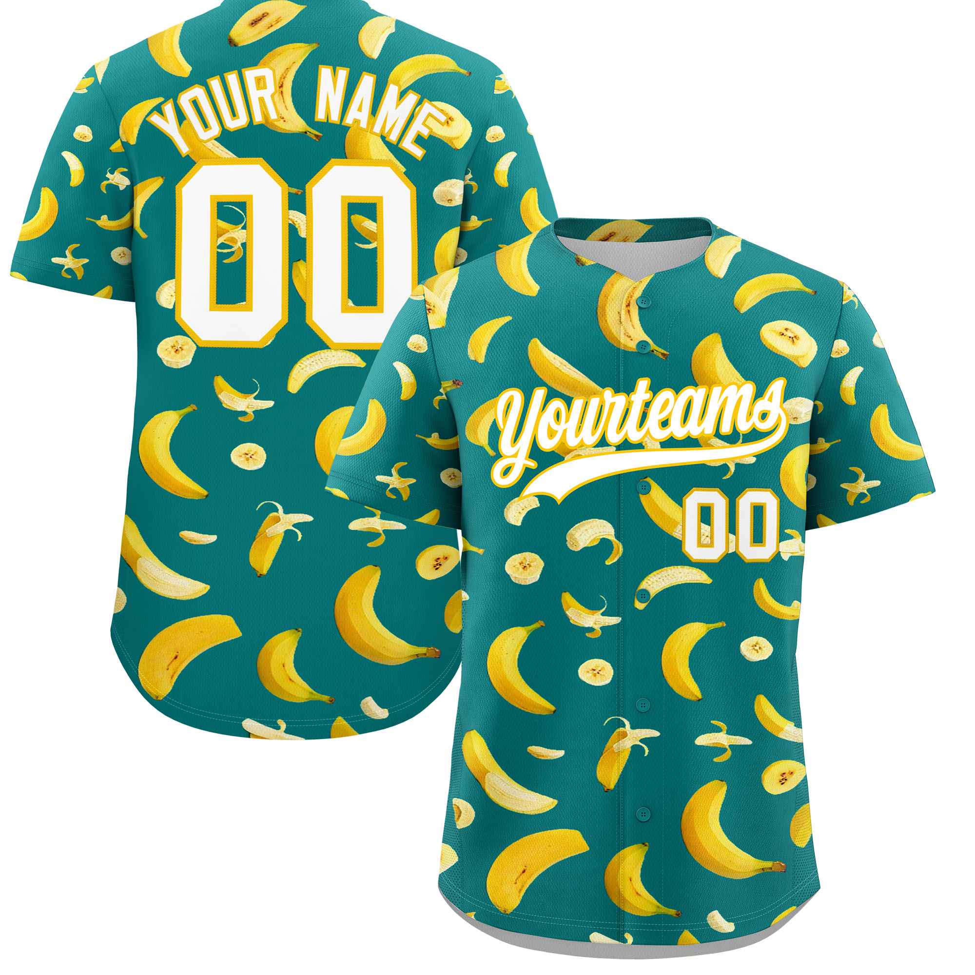 Custom Teal Banana Graffiti Pattern Fashion Authentic Baseball Jersey | Graffiti Pattern | Embroidery&Dye-sublimation printing | KXKSHOP