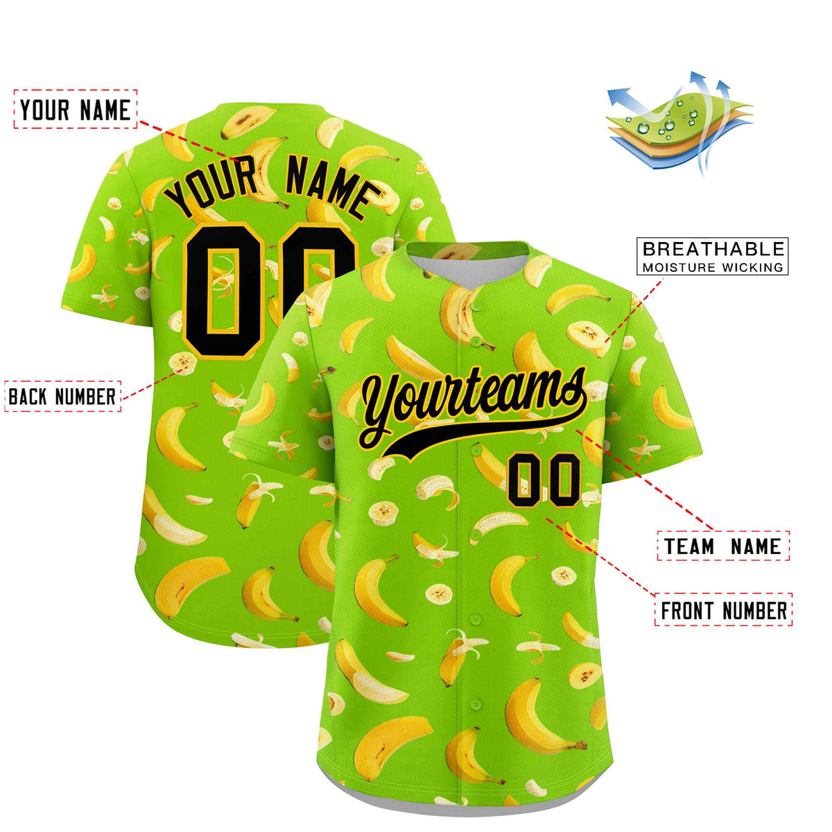 Custom Neon Green Banana Graffiti Pattern Fashion Authentic Baseball Jersey | Graffiti Pattern | Embroidery&Dye-sublimation printing | KXKSHOP