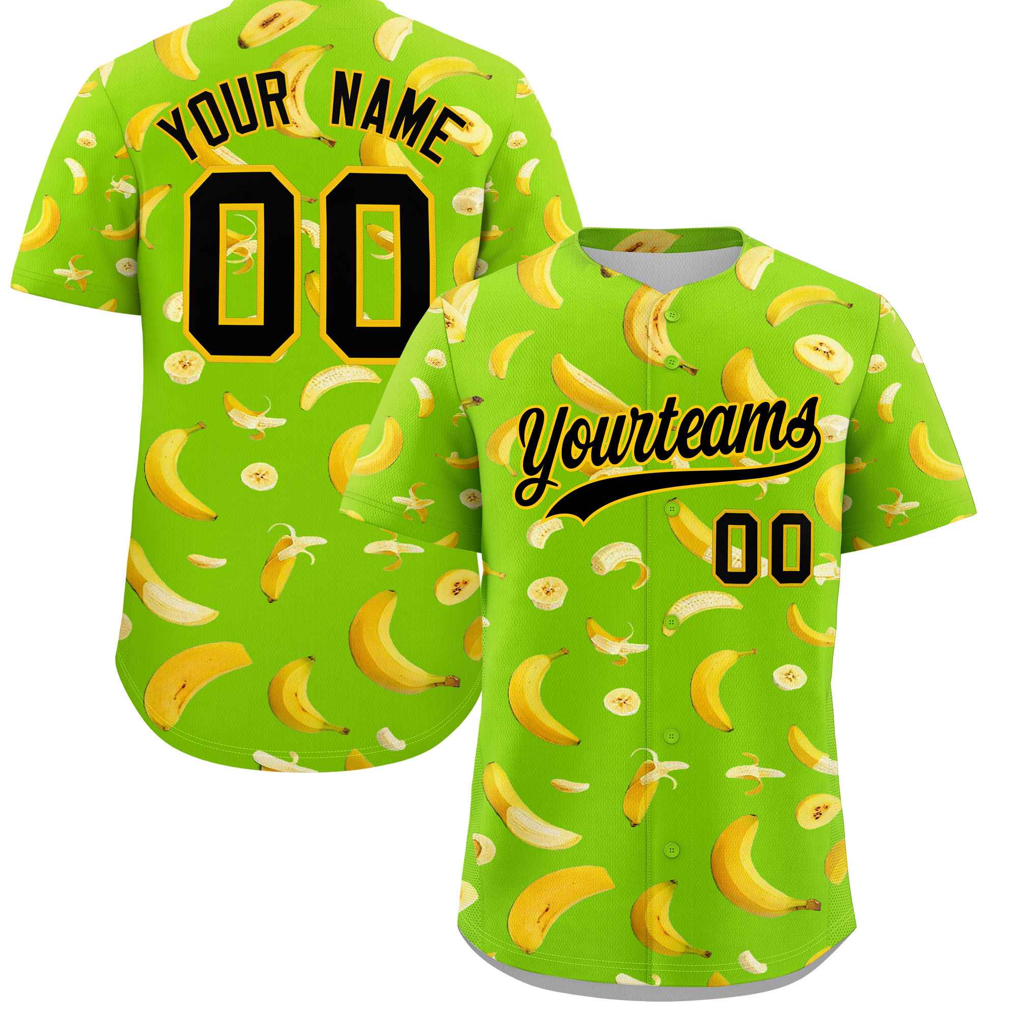 Custom Neon Green Banana Graffiti Pattern Fashion Authentic Baseball Jersey | Graffiti Pattern | Embroidery&Dye-sublimation printing | KXKSHOP