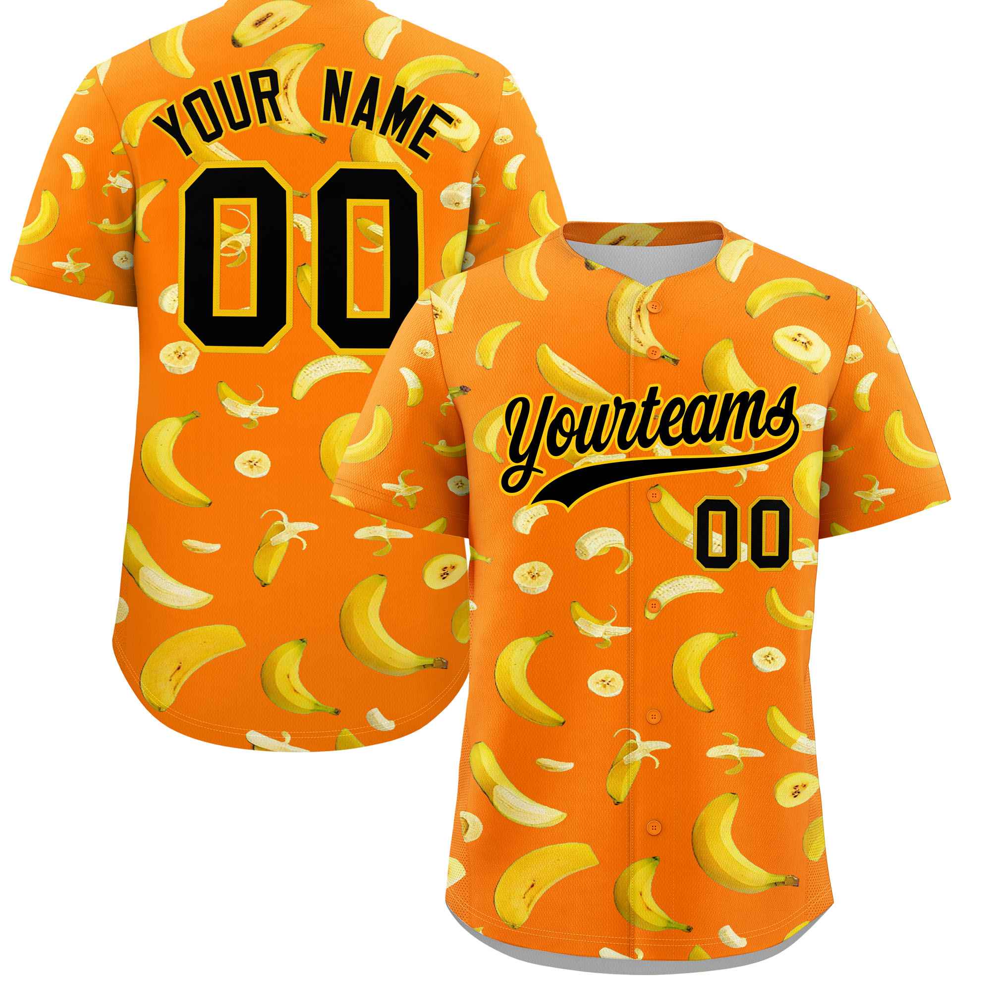 Custom Orange Banana Graffiti Pattern Fashion Authentic Baseball Jersey | Graffiti Pattern | Embroidery&Dye-sublimation printing | KXKSHOP