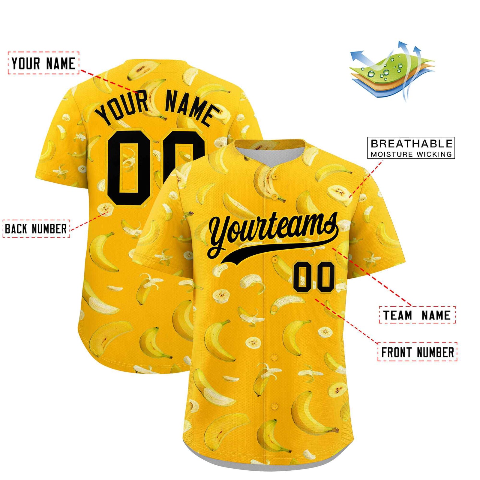Custom Yellow Banana Graffiti Pattern Fashion Authentic Baseball Jersey | Graffiti Pattern | Embroidery&Dye-sublimation printing | KXKSHOP
