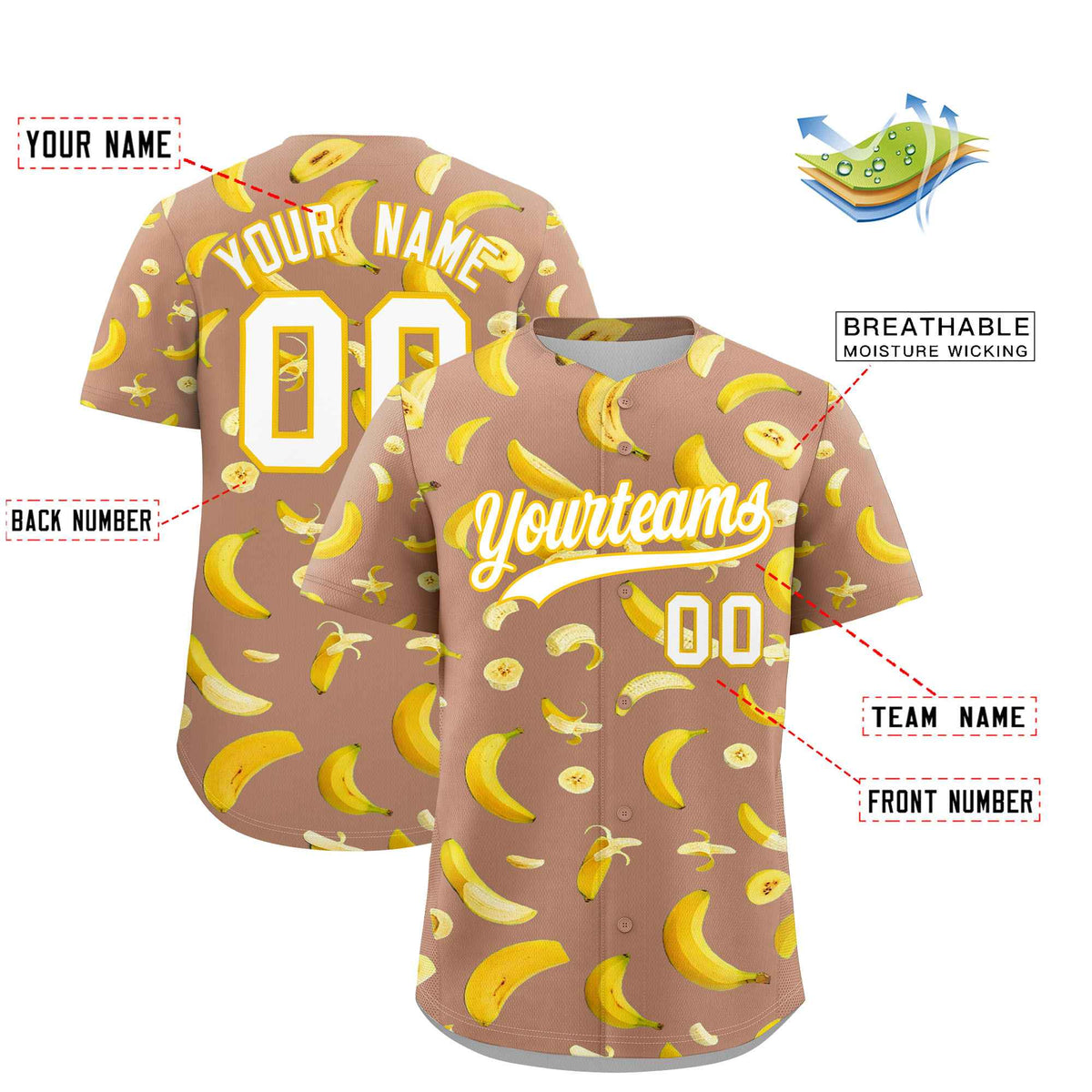 Custom Coffee Banana Graffiti Pattern Fashion Authentic Baseball Jersey | Graffiti Pattern | Embroidery&Dye-sublimation printing | KXKSHOP