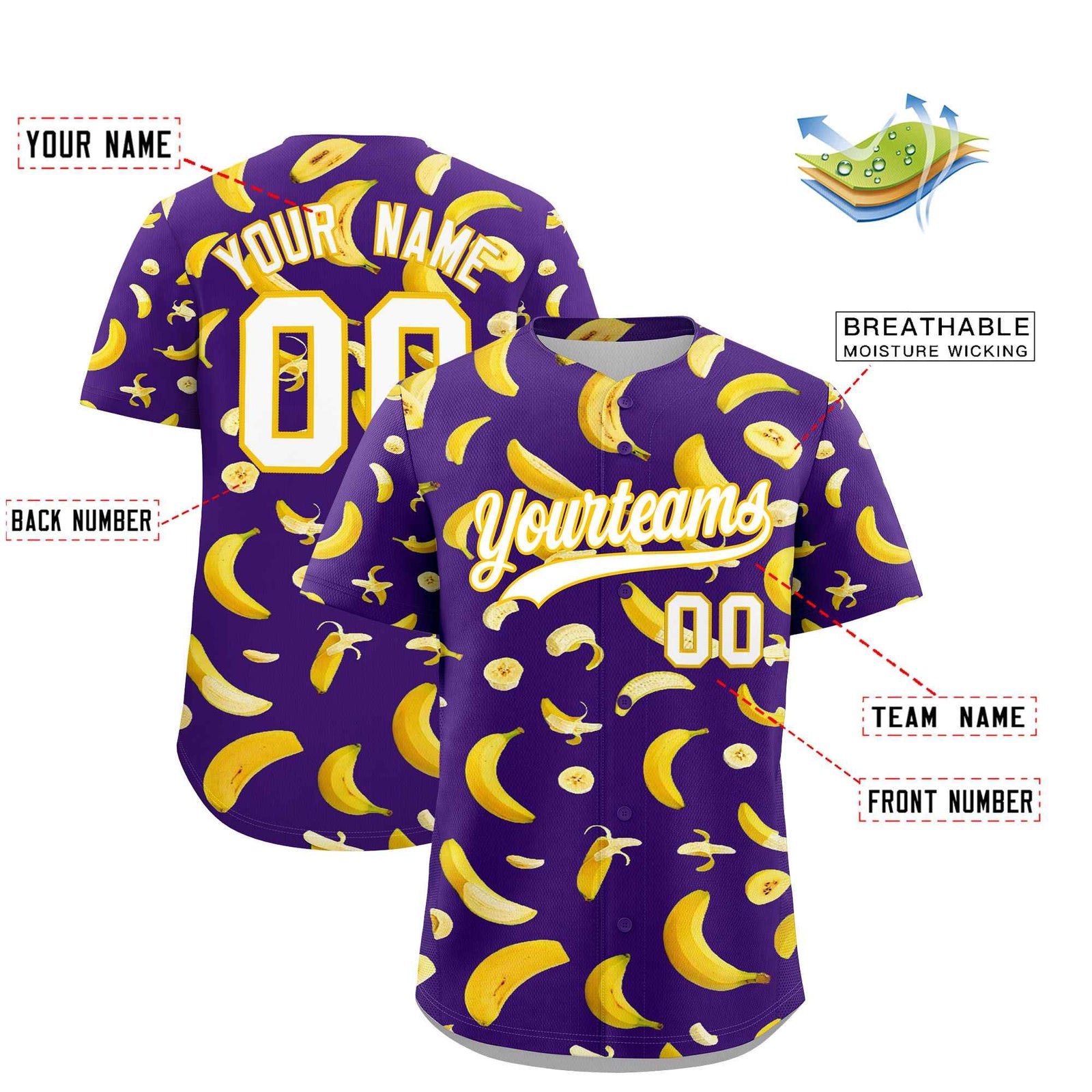 Custom Purple Banana Graffiti Pattern Fashion Authentic Baseball Jersey | Graffiti Pattern | Embroidery&Dye-sublimation printing | KXKSHOP