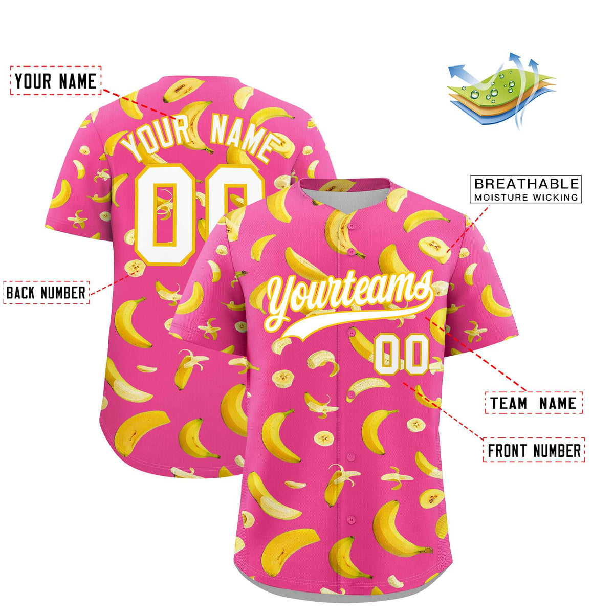 Custom Pink Banana Graffiti Pattern Fashion Authentic Baseball Jersey | Graffiti Pattern | Embroidery&Dye-sublimation printing | KXKSHOP