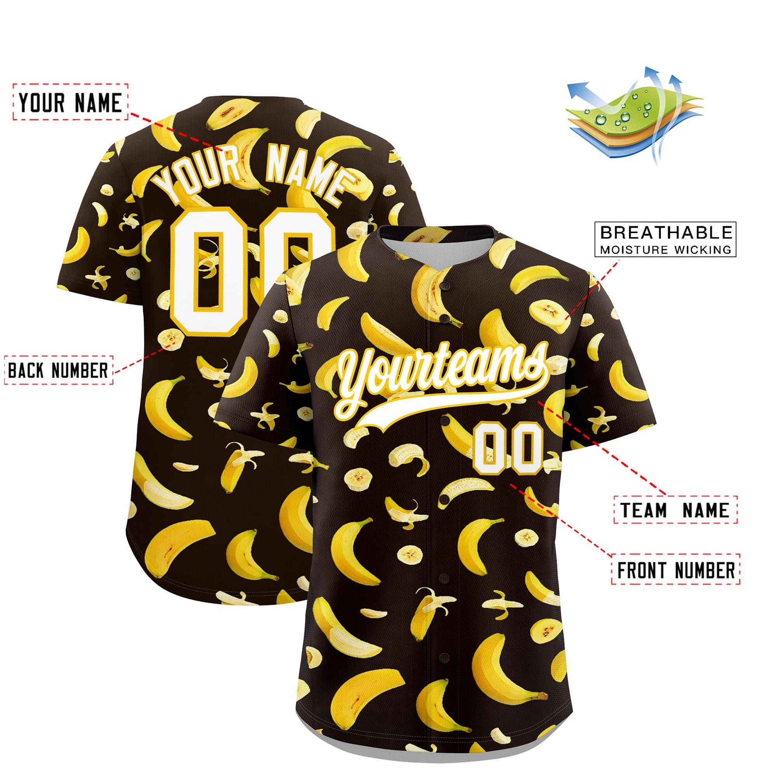Custom Brown Banana Graffiti Pattern Fashion Authentic Baseball Jersey | Graffiti Pattern | Embroidery&Dye-sublimation printing | KXKSHOP