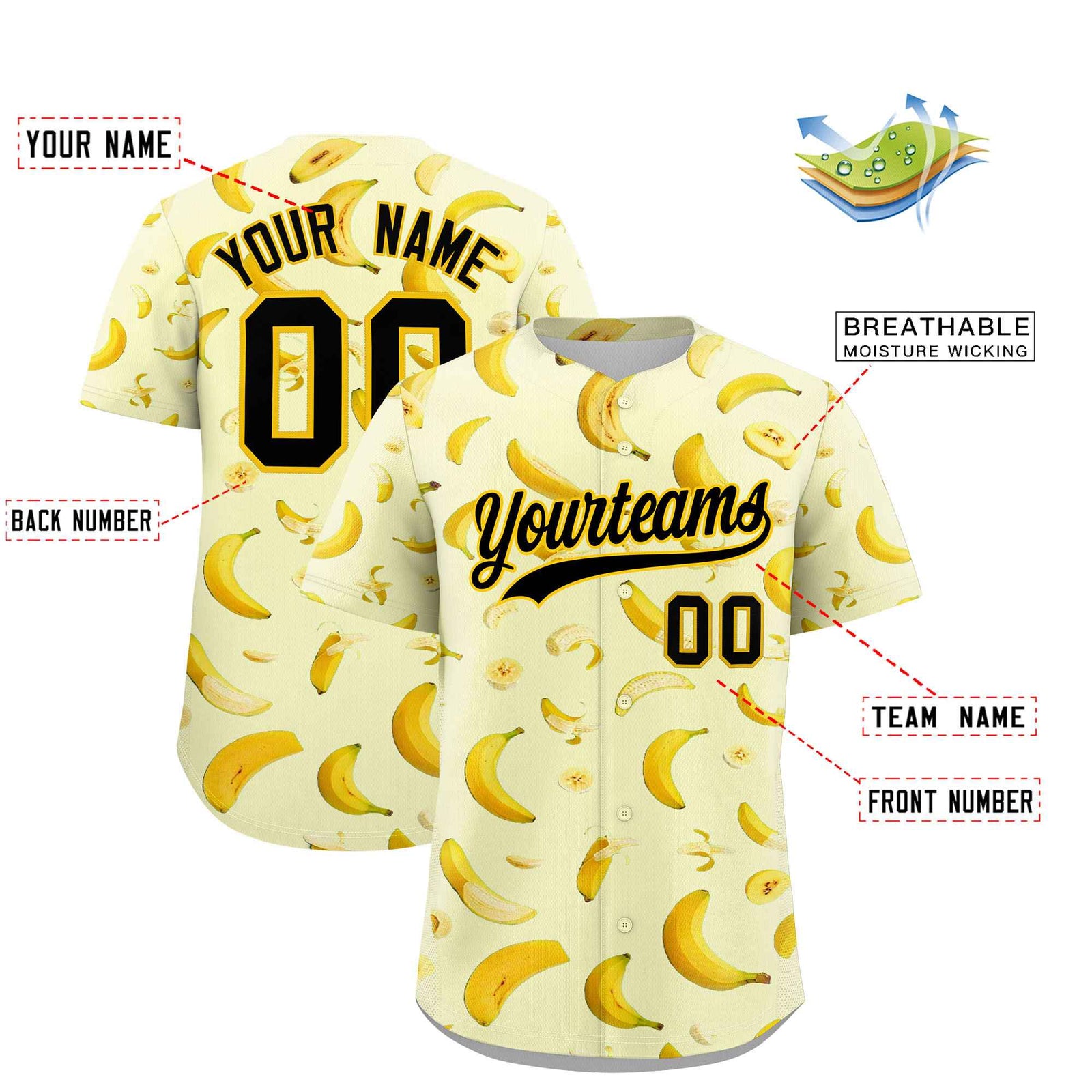 Custom Cream Banana Graffiti Pattern Fashion Authentic Baseball Jersey | Graffiti Pattern | Embroidery&Dye-sublimation printing | KXKSHOP