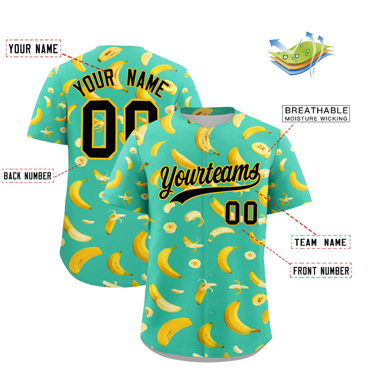 Custom Bright Green Banana Graffiti Pattern Fashion Authentic Baseball Jersey | Graffiti Pattern | Embroidery&amp;Dye-sublimation printing | KXKSHOP