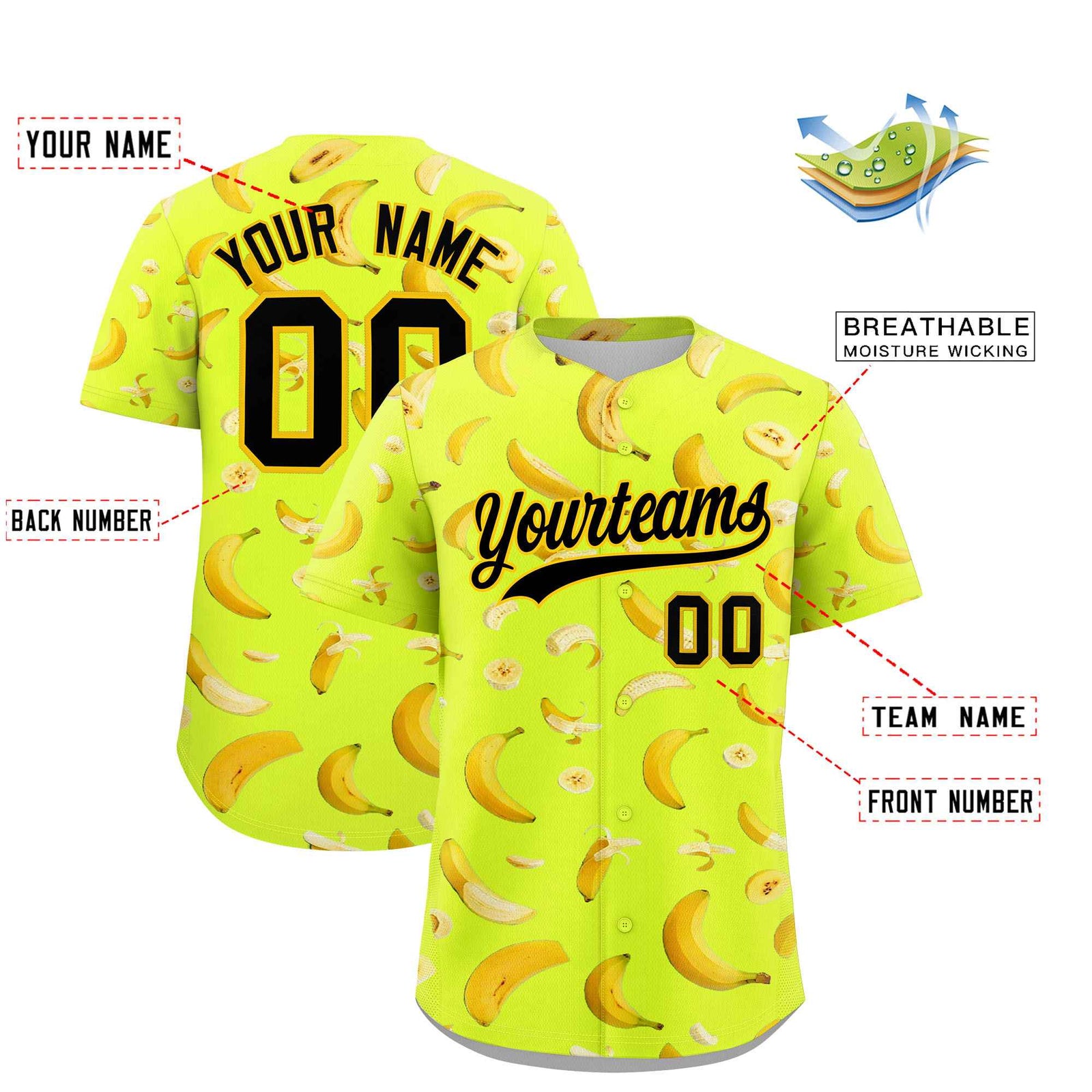 Custom Fluorescent Green Banana Graffiti Pattern Fashion Authentic Baseball Jersey | Graffiti Pattern | Embroidery&Dye-sublimation printing | KXKSHOP