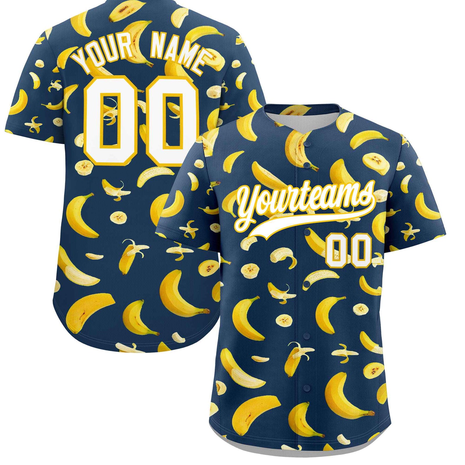 Custom Midnight Blue Banana Graffiti Pattern Fashion Authentic Baseball Jersey | Graffiti Pattern | Embroidery&Dye-sublimation printing | KXKSHOP