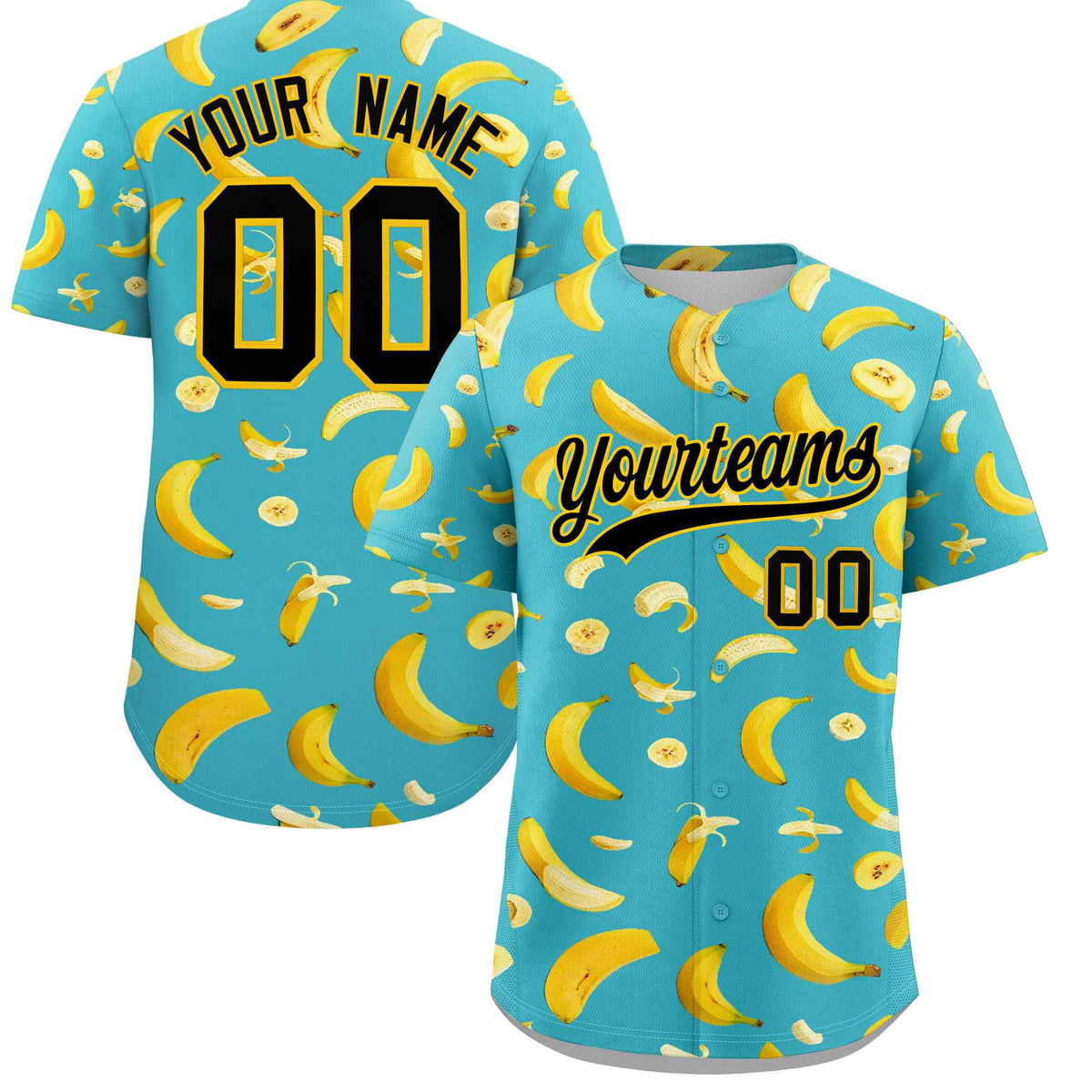 Custom Teal Banana Graffiti Pattern Fashion Authentic Baseball Jersey | Graffiti Pattern | Embroidery&amp;Dye-sublimation printing | KXKSHOP