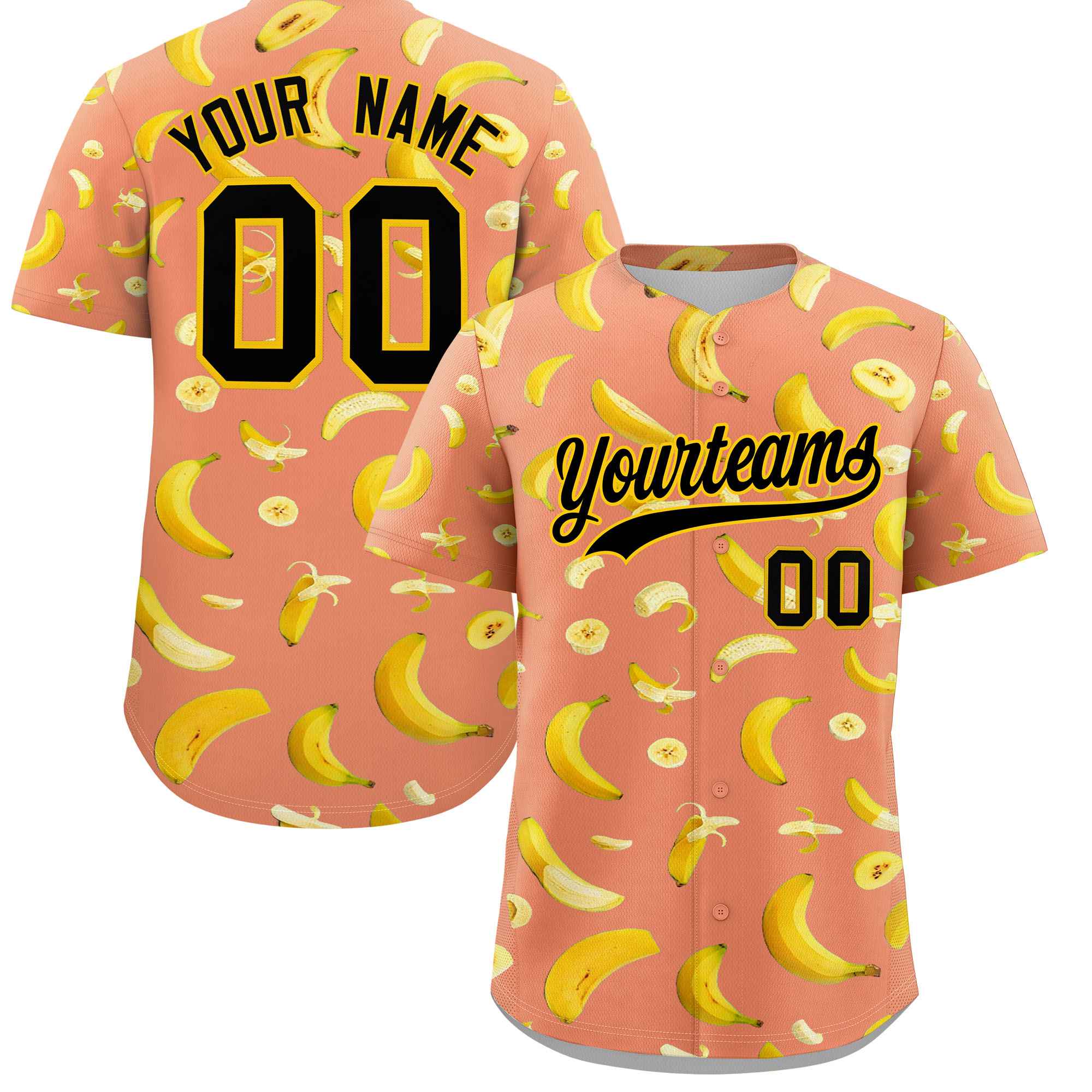 Custom Light Orange Banana Graffiti Pattern Fashion Authentic Baseball Jersey | Graffiti Pattern | Embroidery&Dye-sublimation printing | KXKSHOP