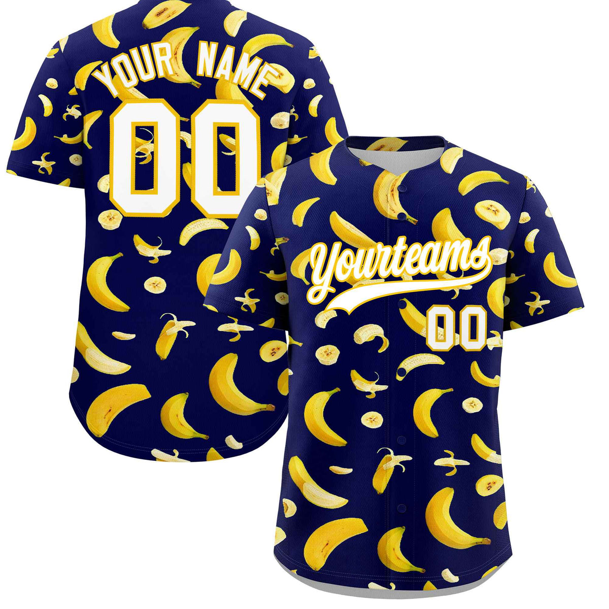 Custom Dark Blue Banana Graffiti Pattern Fashion Authentic Baseball Jersey | Graffiti Pattern | Embroidery&amp;Dye-sublimation printing | KXKSHOP