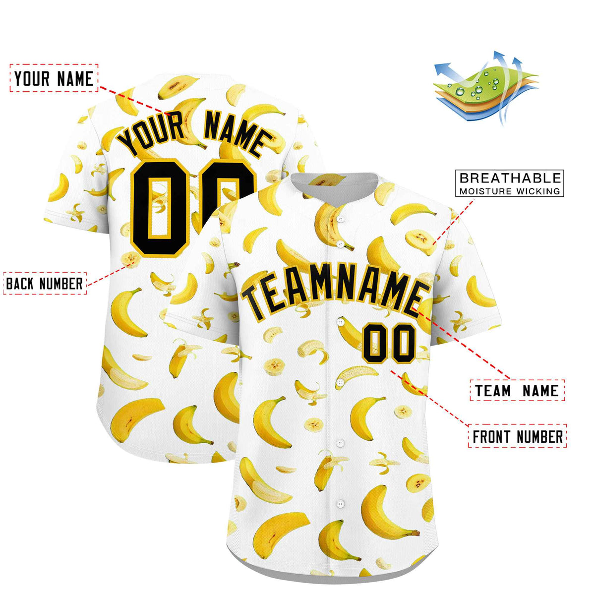 Custom White Banana Graffiti Pattern Fashion Authentic Baseball Jersey | Graffiti Pattern | Embroidery&Dye-sublimation printing | KXKSHOP