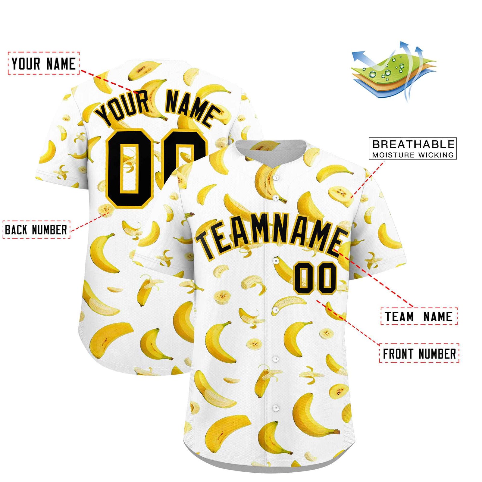 Custom White Banana Graffiti Pattern Fashion Authentic Baseball Jersey | Graffiti Pattern | Embroidery&Dye-sublimation printing | KXKSHOP