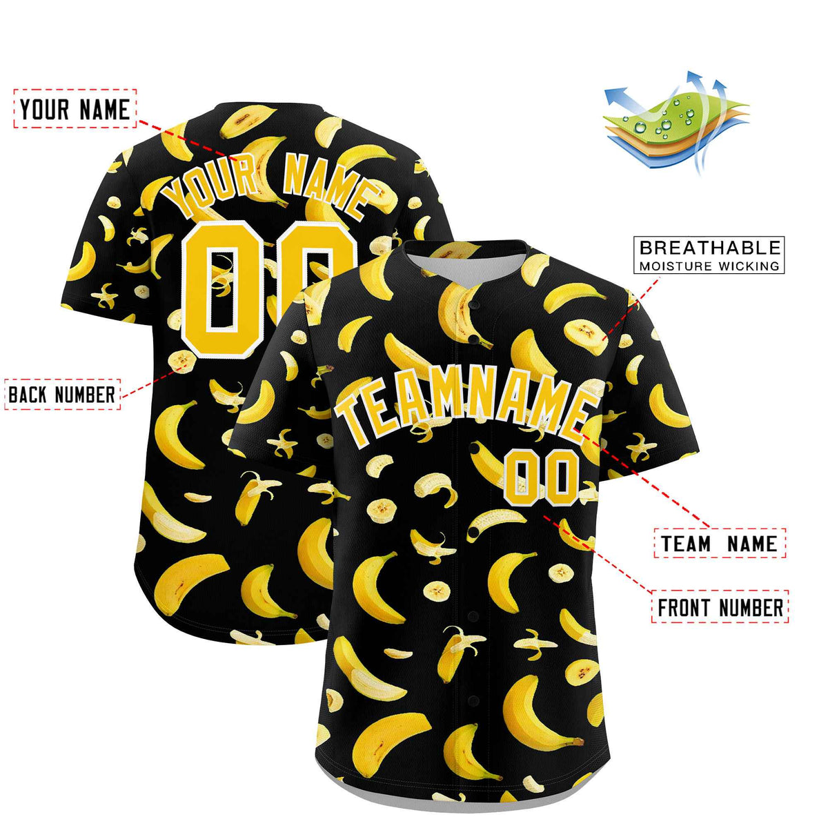 Custom Black Banana Graffiti Pattern Fashion Authentic Baseball Jersey | Graffiti Pattern | Embroidery&Dye-sublimation printing | KXKSHOP