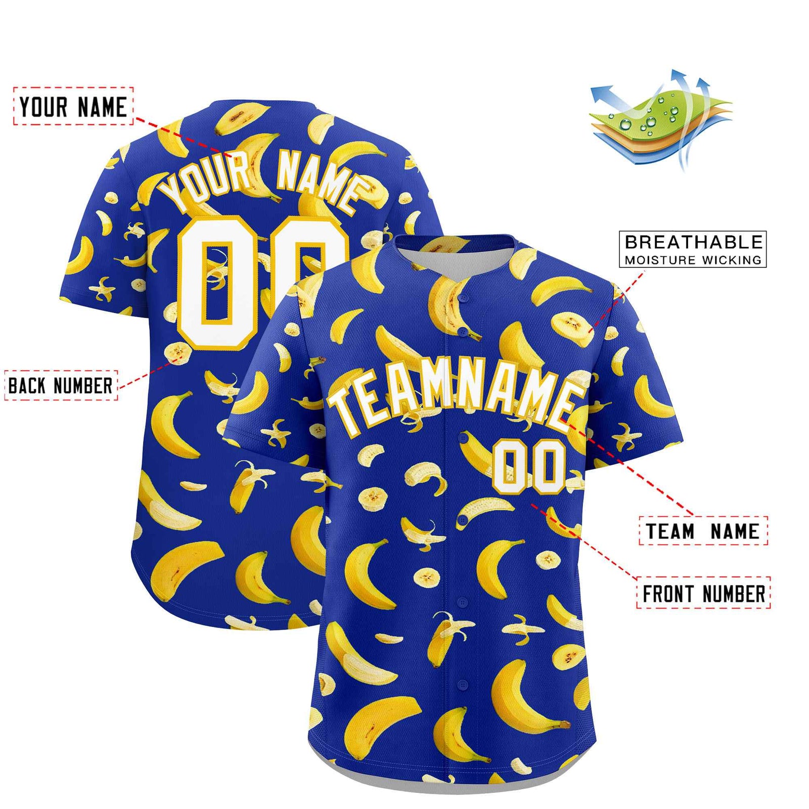 Custom Royal Blue Banana Graffiti Pattern Fashion Authentic Baseball Jersey | Graffiti Pattern | Embroidery&Dye-sublimation printing | KXKSHOP