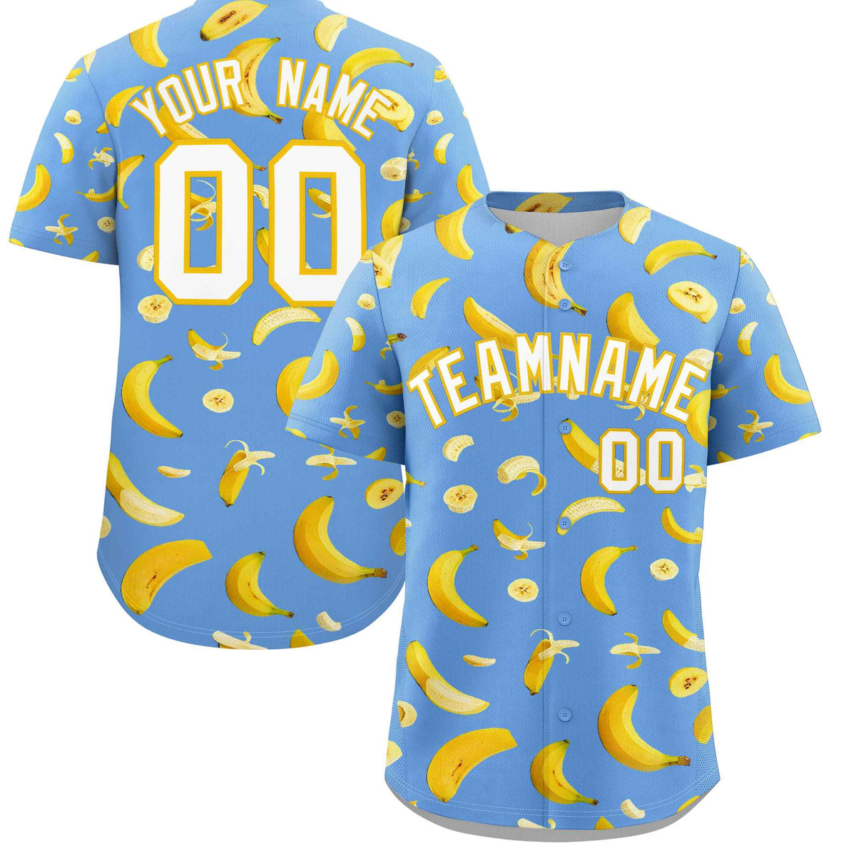 Custom Light Blue Banana Graffiti Pattern Fashion Authentic Baseball Jersey | Graffiti Pattern | Embroidery&amp;Dye-sublimation printing | KXKSHOP