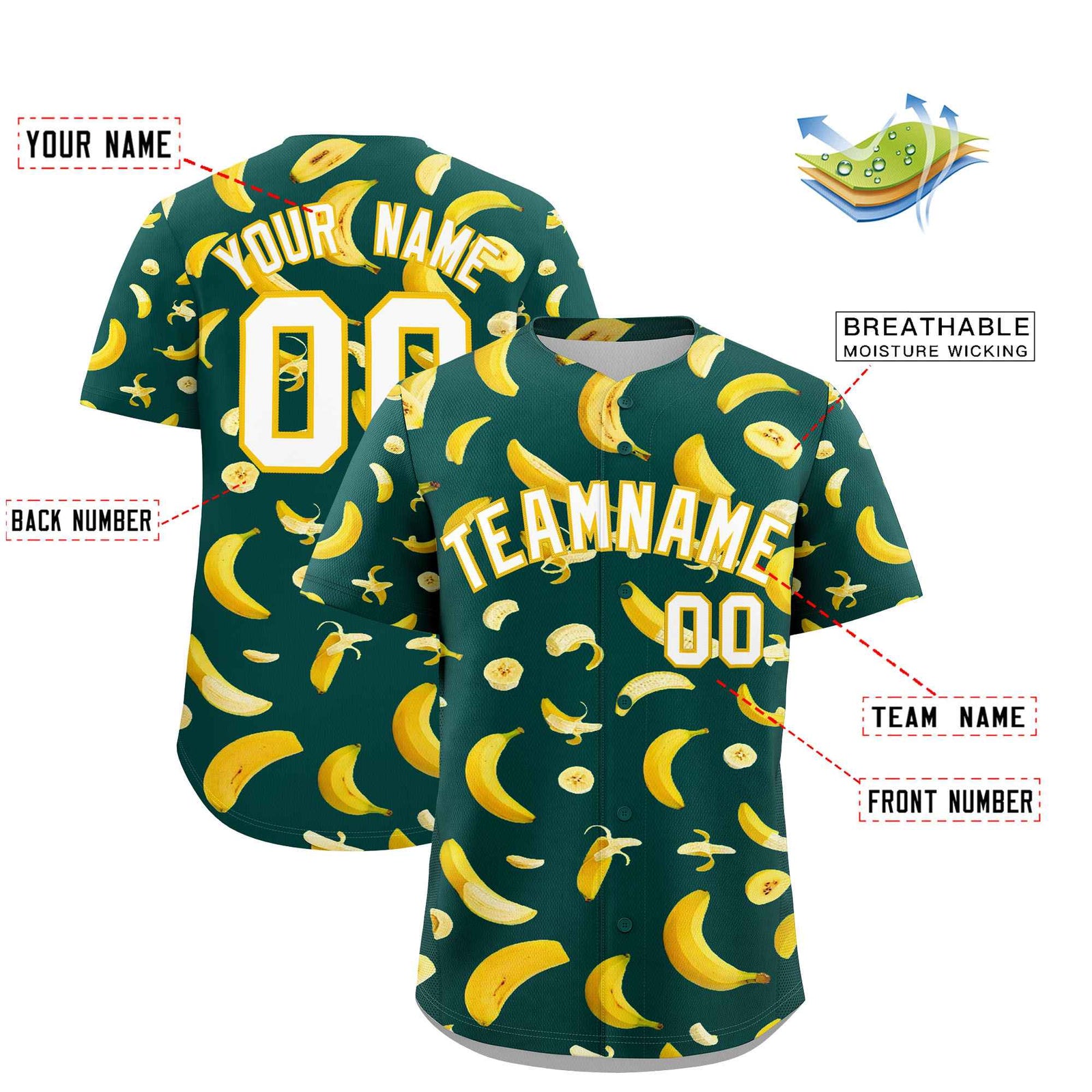 Custom Midnight Green Banana Graffiti Pattern Fashion Authentic Baseball Jersey | Graffiti Pattern | Embroidery&Dye-sublimation printing | KXKSHOP