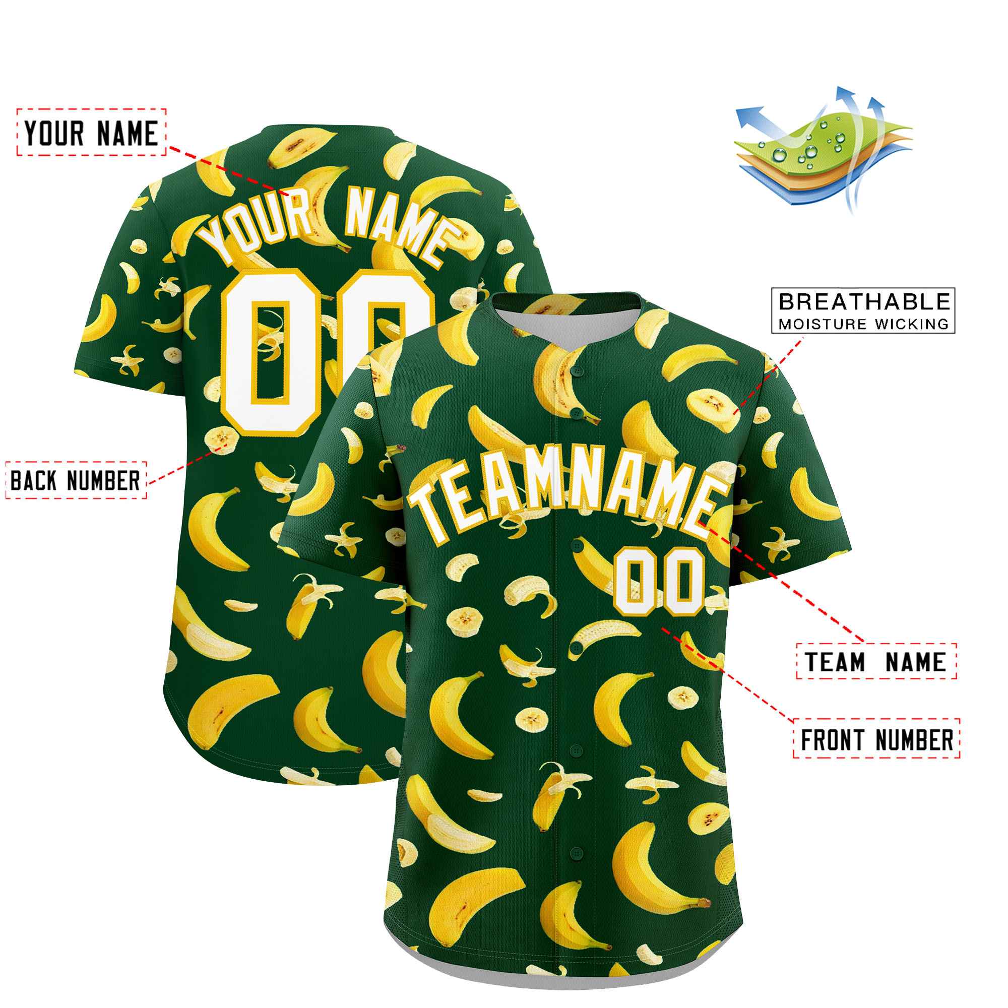 Custom Green Banana Graffiti Pattern Fashion Authentic Baseball Jersey | Graffiti Pattern | Embroidery&Dye-sublimation printing | KXKSHOP