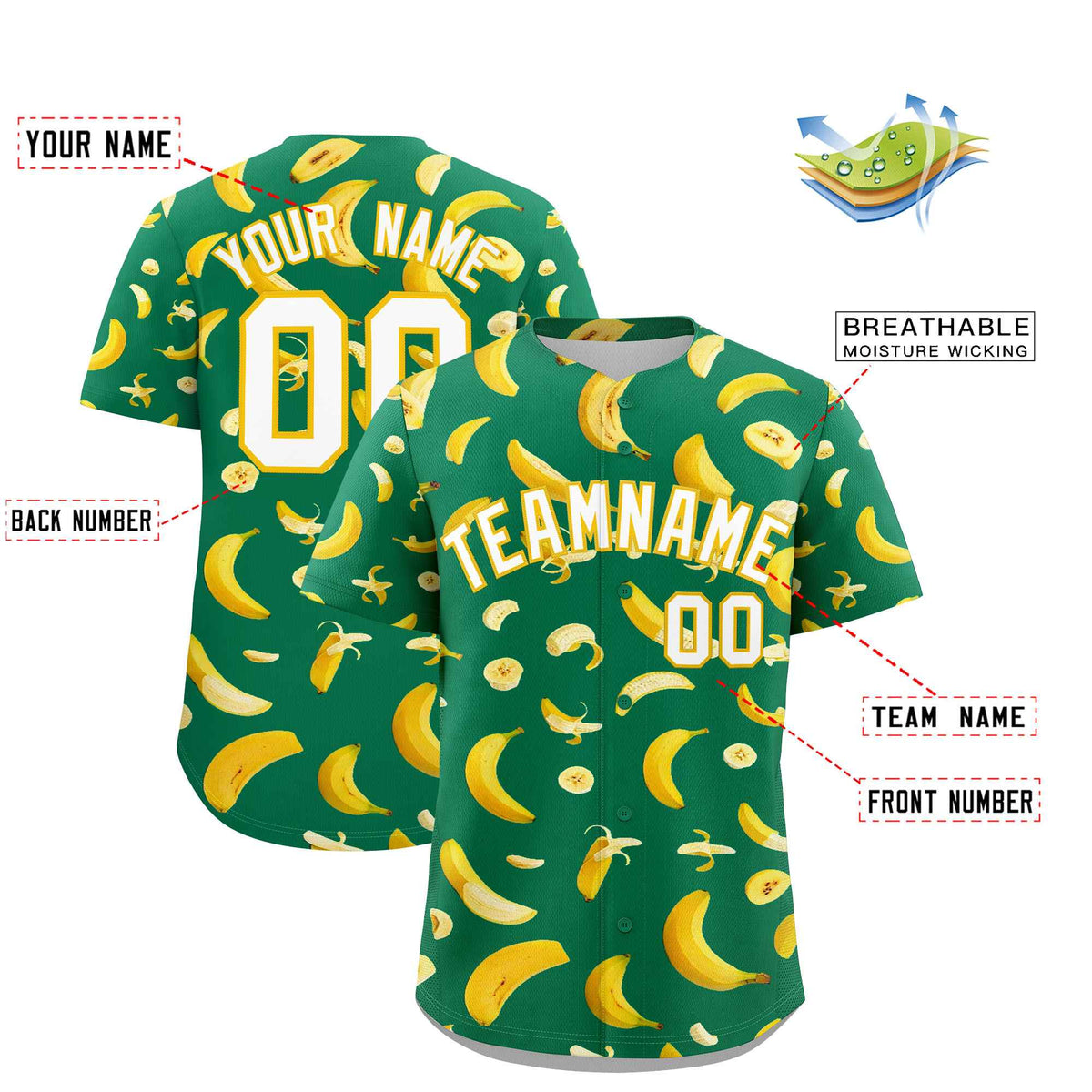 Custom Kelly Green Banana Graffiti Pattern Fashion Authentic Baseball Jersey | Graffiti Pattern | Embroidery&Dye-sublimation printing | KXKSHOP