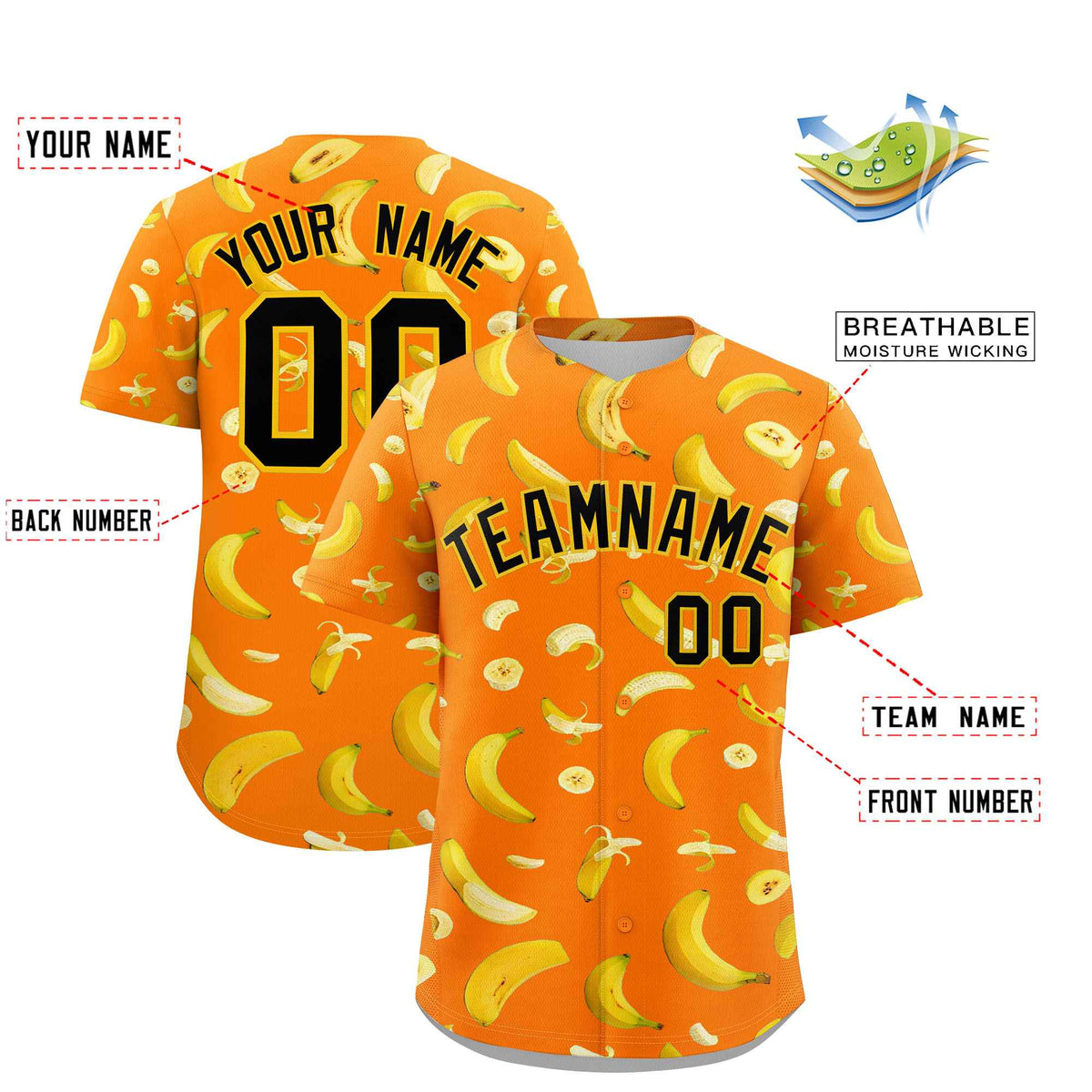 Custom Orange Banana Graffiti Pattern Fashion Authentic Baseball Jersey | Graffiti Pattern | Embroidery&amp;Dye-sublimation printing | KXKSHOP