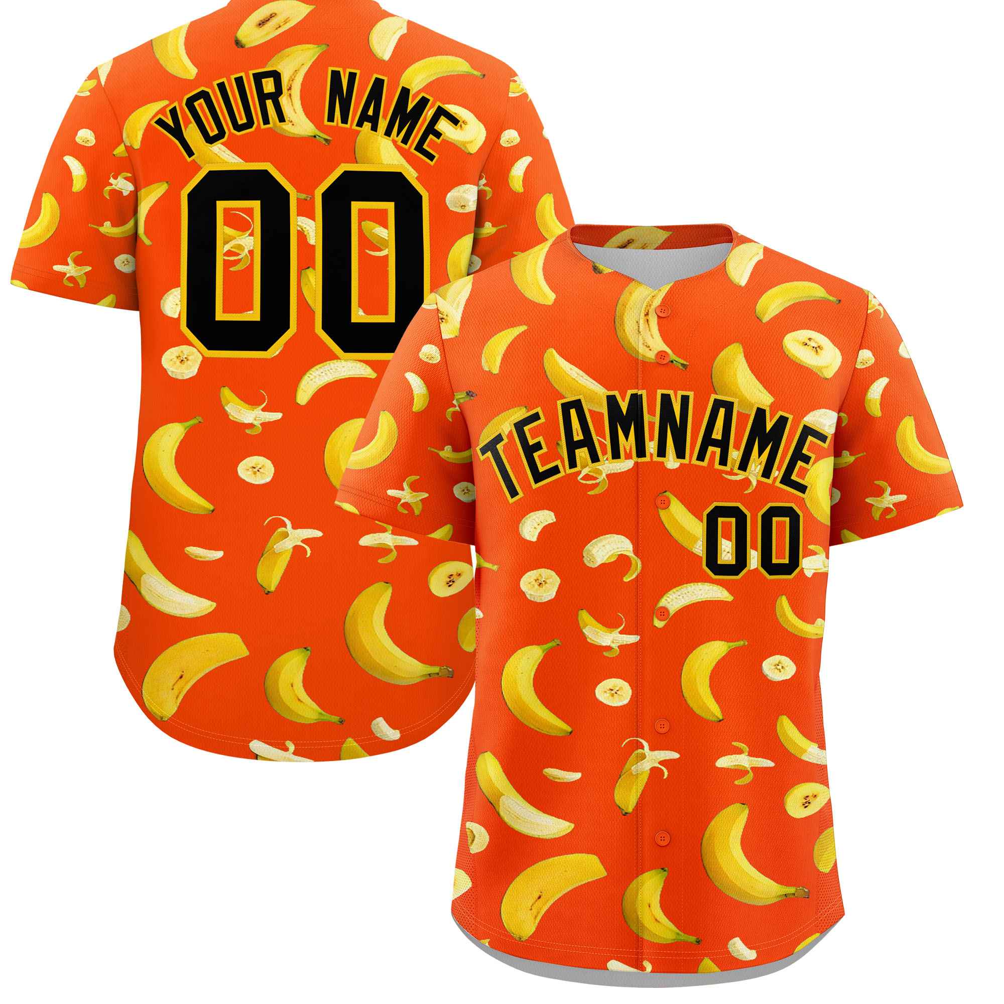 Custom Orange Banana Graffiti Pattern Fashion Authentic Baseball Jersey | Graffiti Pattern | Embroidery&Dye-sublimation printing | KXKSHOP