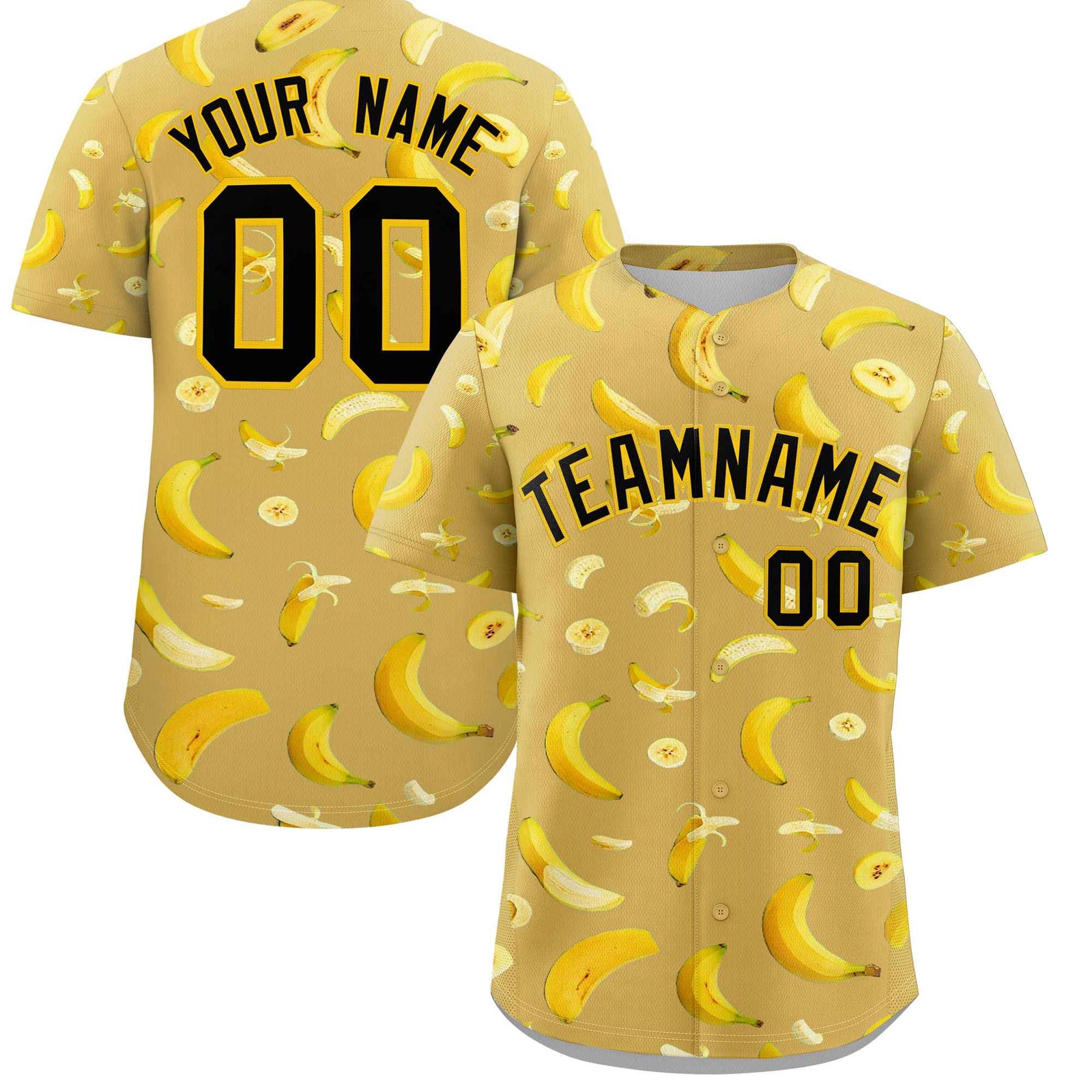Custom Old Gold Banana Graffiti Pattern Fashion Authentic Baseball Jersey | Graffiti Pattern | Embroidery&Dye-sublimation printing | KXKSHOP