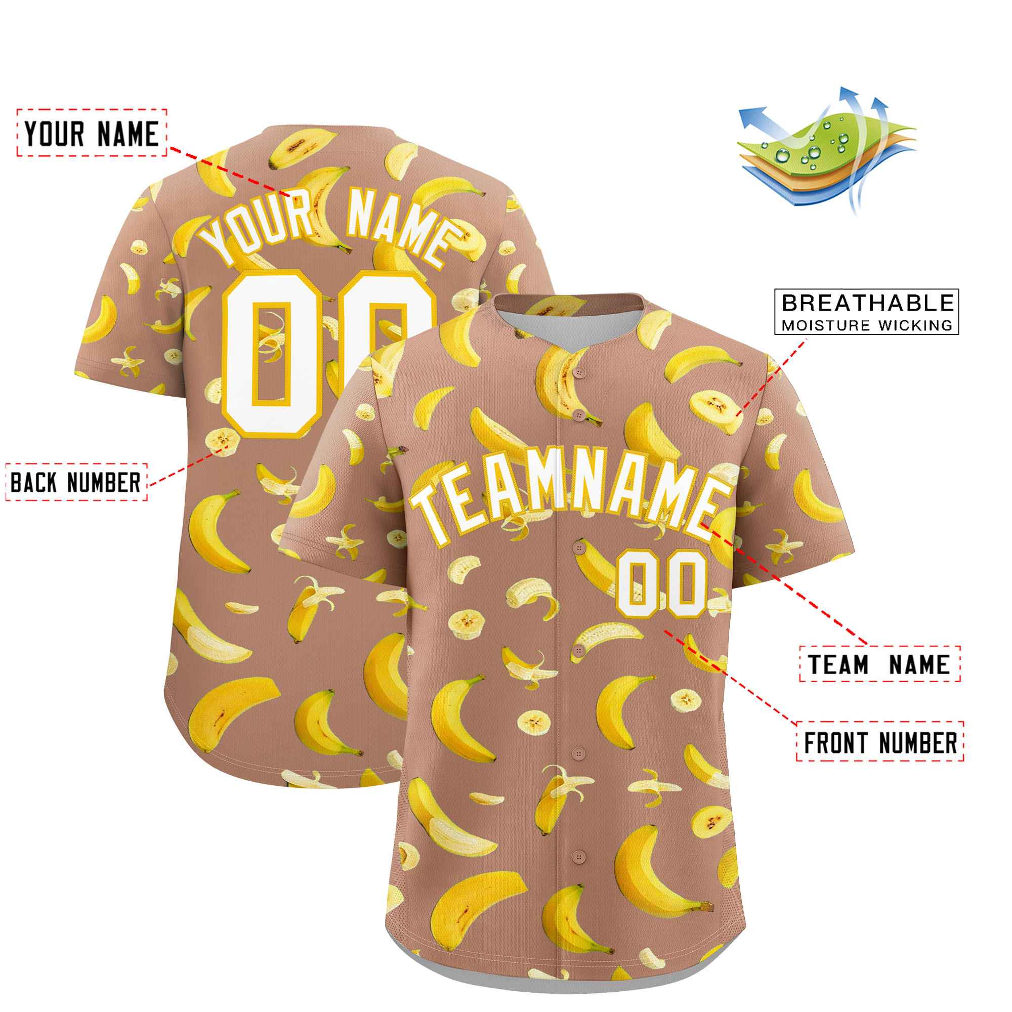 Custom Coffee Banana Graffiti Pattern Fashion Authentic Baseball Jersey | Graffiti Pattern | Embroidery&Dye-sublimation printing | KXKSHOP