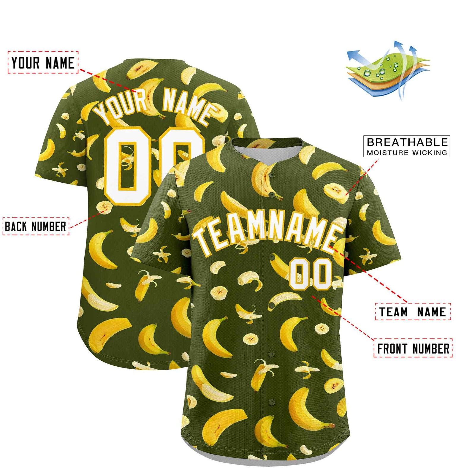Custom Olive Banana Graffiti Pattern Fashion Authentic Baseball Jersey | Graffiti Pattern | Embroidery&Dye-sublimation printing | KXKSHOP