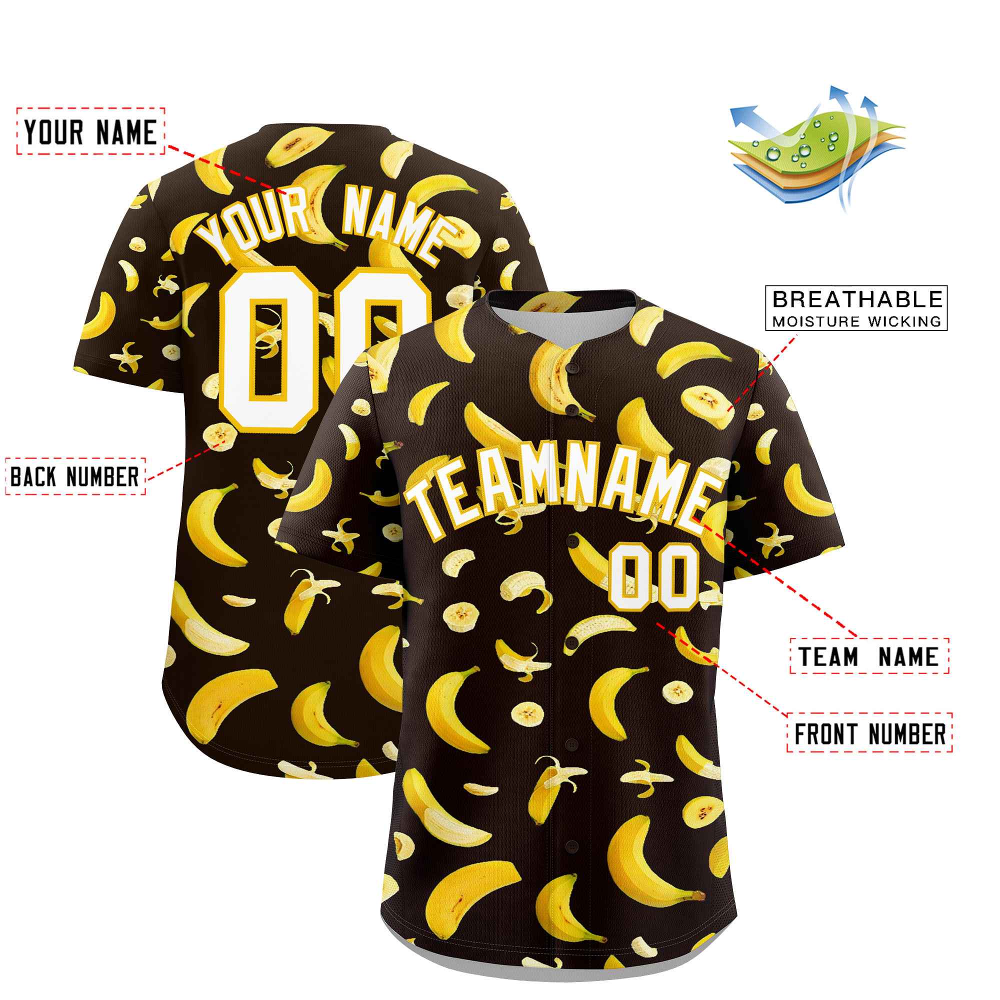 Custom Brown Banana Graffiti Pattern Fashion Authentic Baseball Jersey | Graffiti Pattern | Embroidery&Dye-sublimation printing | KXKSHOP