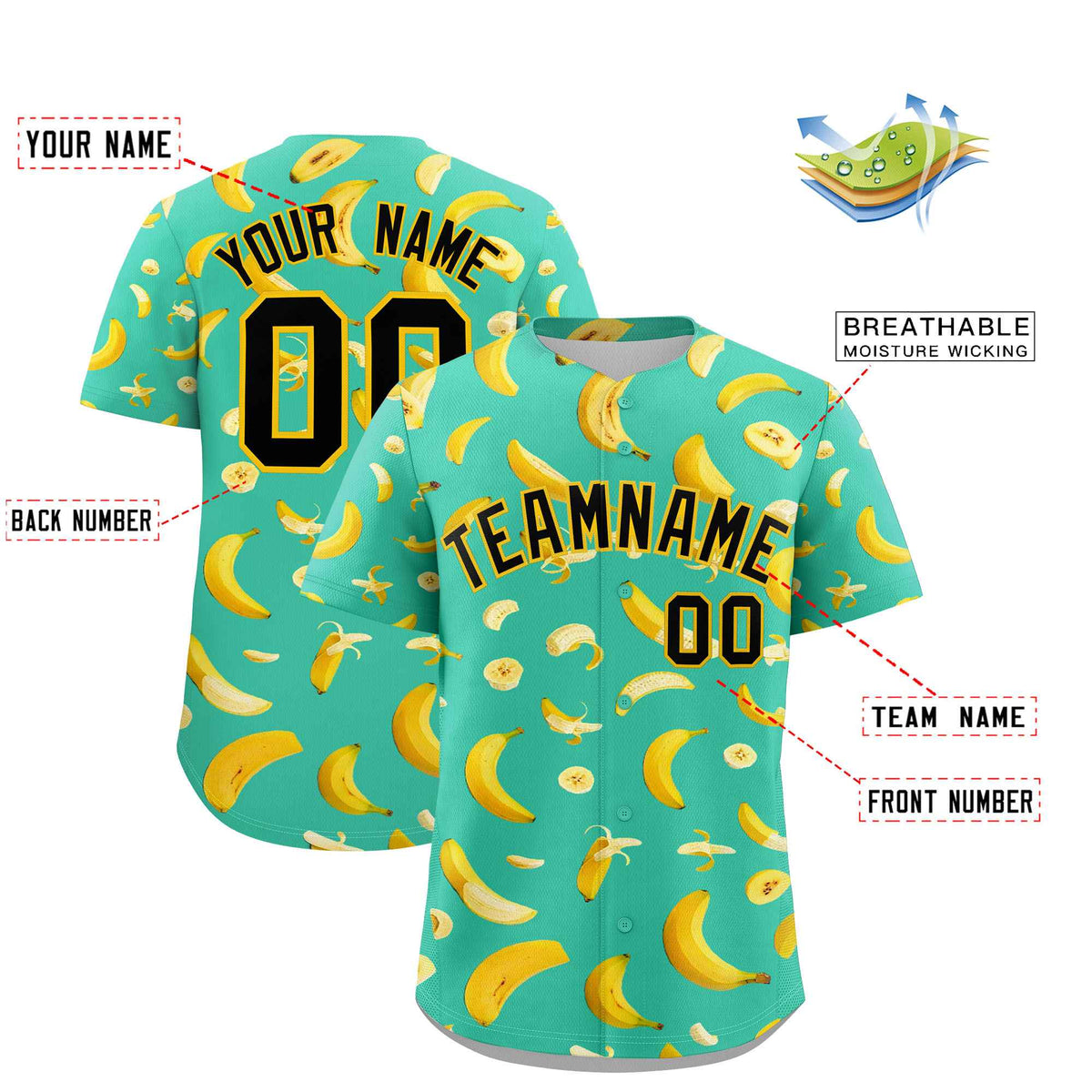 Custom Bright Green Banana Graffiti Pattern Fashion Authentic Baseball Jersey | Graffiti Pattern | Embroidery&amp;Dye-sublimation printing | KXKSHOP