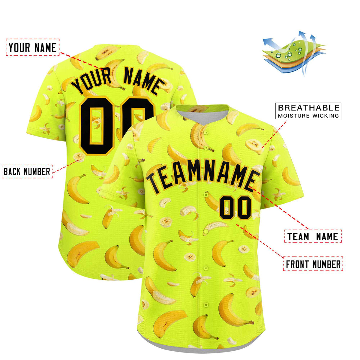 Custom Fluorescent Green Banana Graffiti Pattern Fashion Authentic Baseball Jersey | Graffiti Pattern | Embroidery&amp;Dye-sublimation printing | KXKSHOP