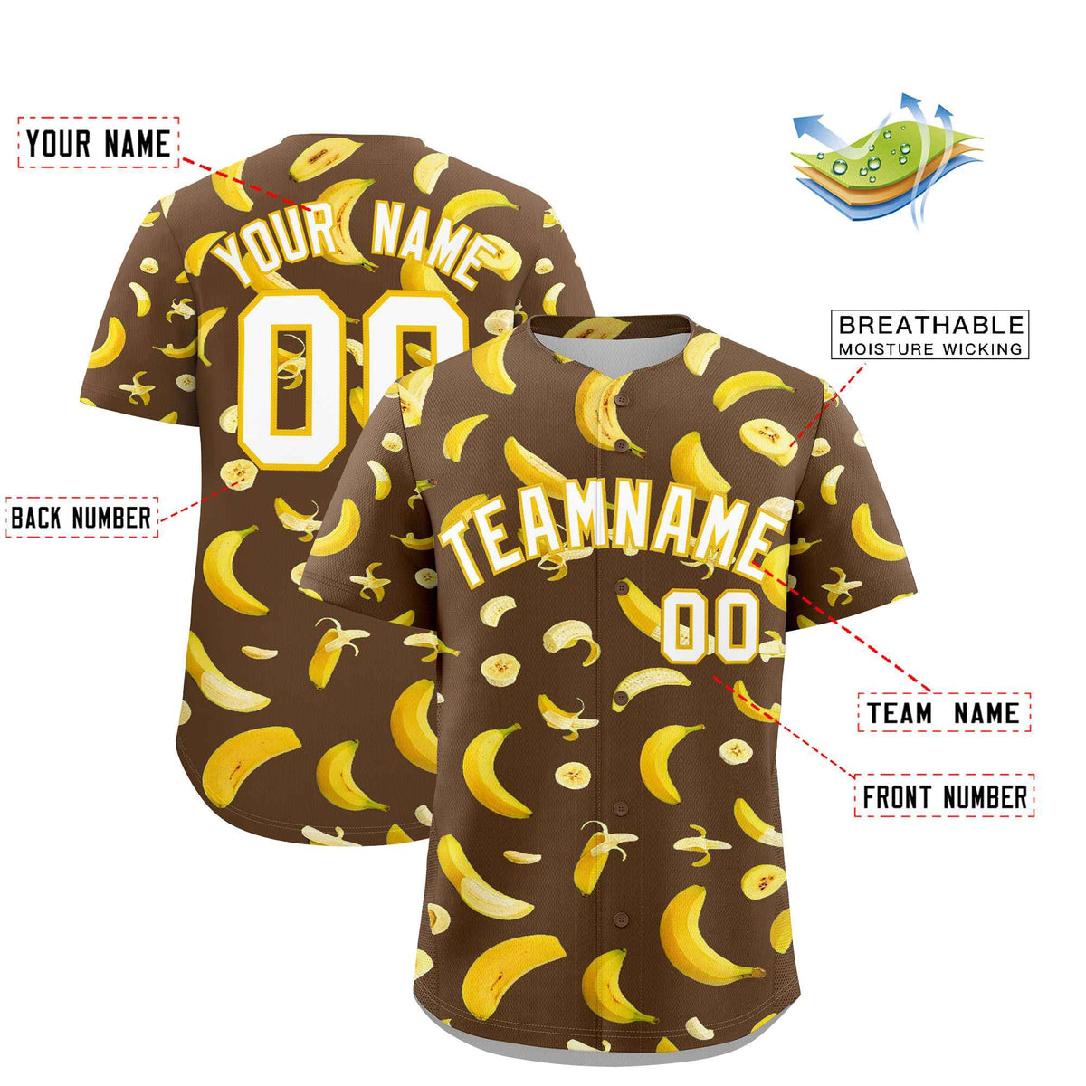 Custom Light Brown Banana Graffiti Pattern Fashion Authentic Baseball Jersey | Graffiti Pattern | Embroidery&amp;Dye-sublimation printing | KXKSHOP