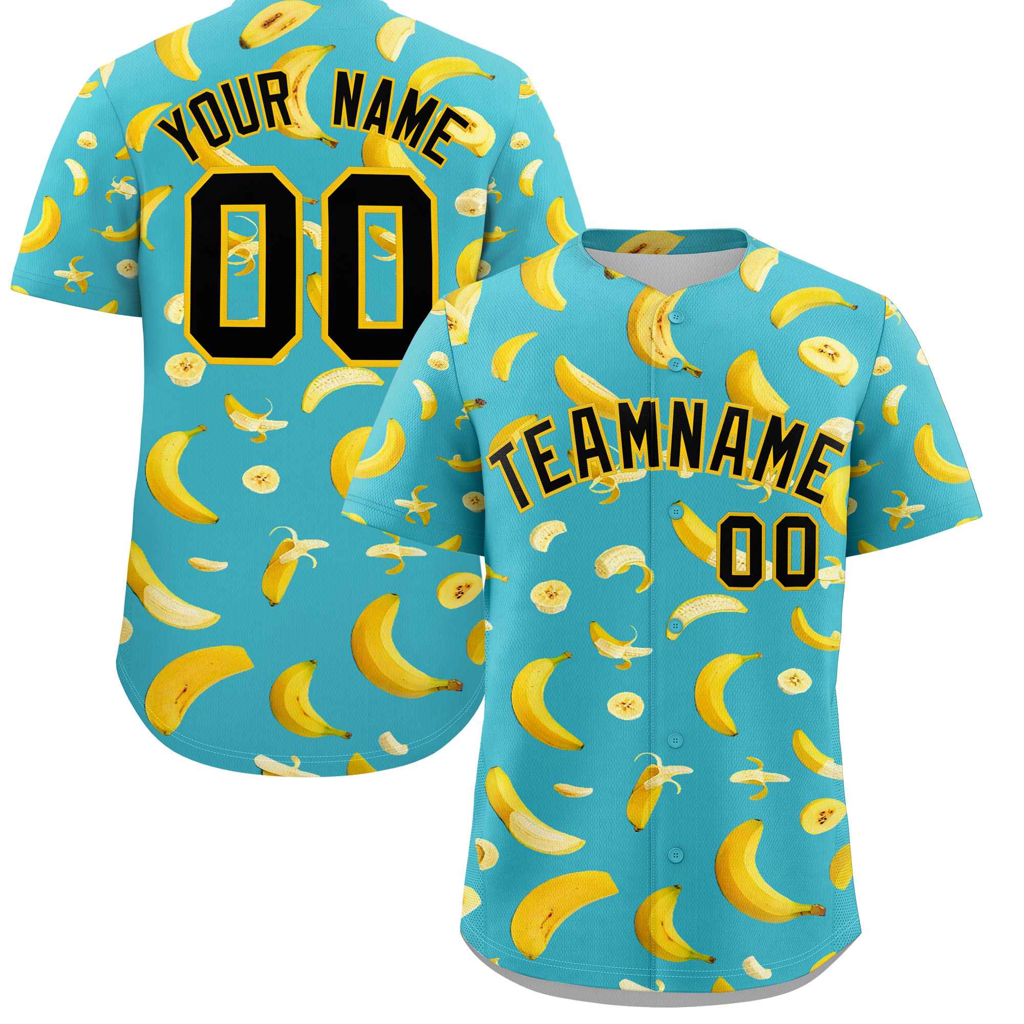 Custom Teal Banana Graffiti Pattern Fashion Authentic Baseball Jersey | Graffiti Pattern | Embroidery&Dye-sublimation printing | KXKSHOP