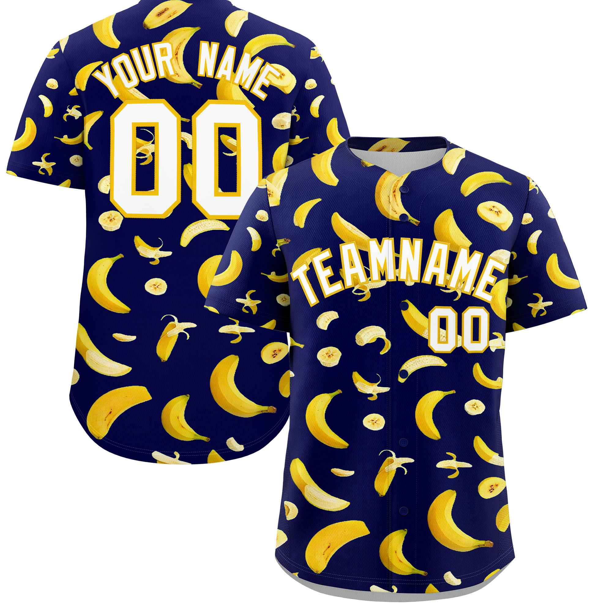 Custom Dark Blue Banana Graffiti Pattern Fashion Authentic Baseball Jersey | Graffiti Pattern | Embroidery&Dye-sublimation printing | KXKSHOP