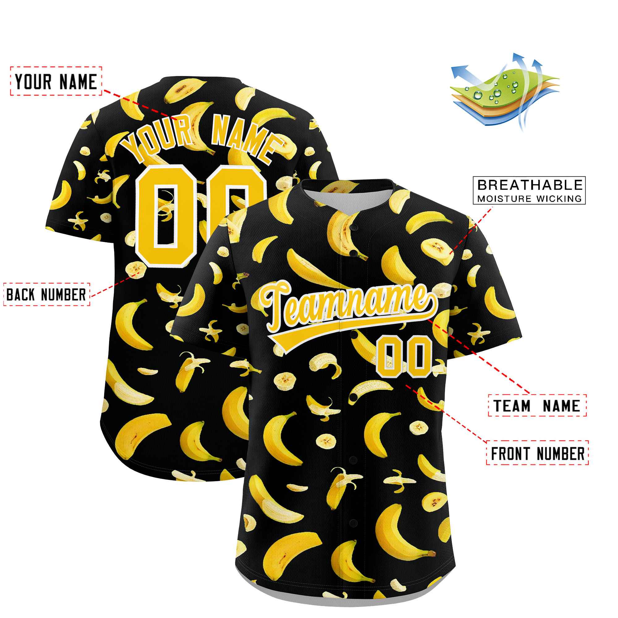 Custom Black Banana Graffiti Pattern Fashion Authentic Baseball Jersey | Graffiti Pattern | Embroidery&Dye-sublimation printing | KXKSHOP