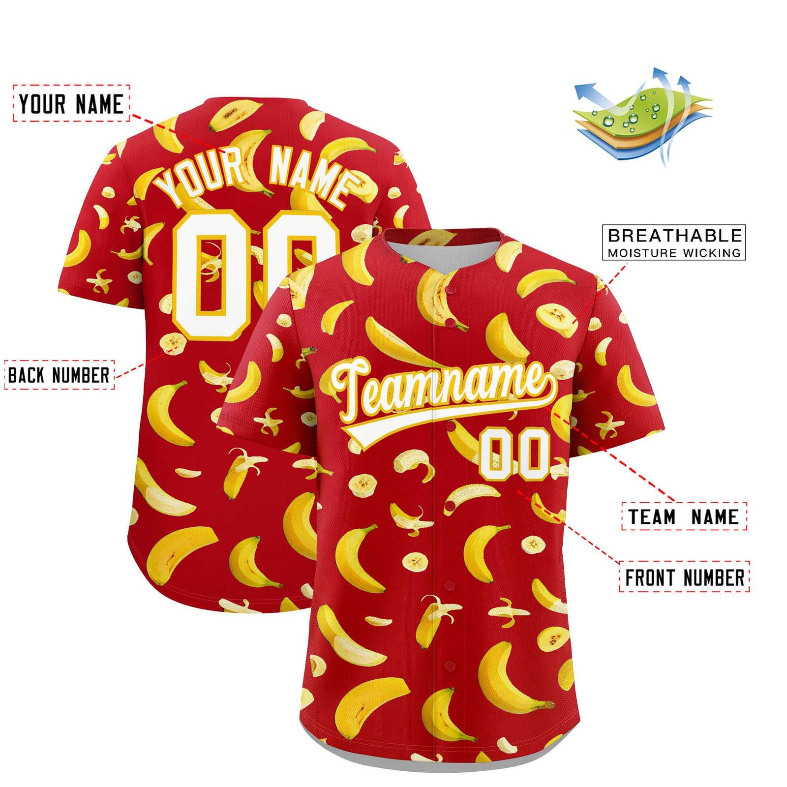 Custom Red Banana Graffiti Pattern Fashion Authentic Baseball Jersey | Graffiti Pattern | Embroidery&Dye-sublimation printing | KXKSHOP