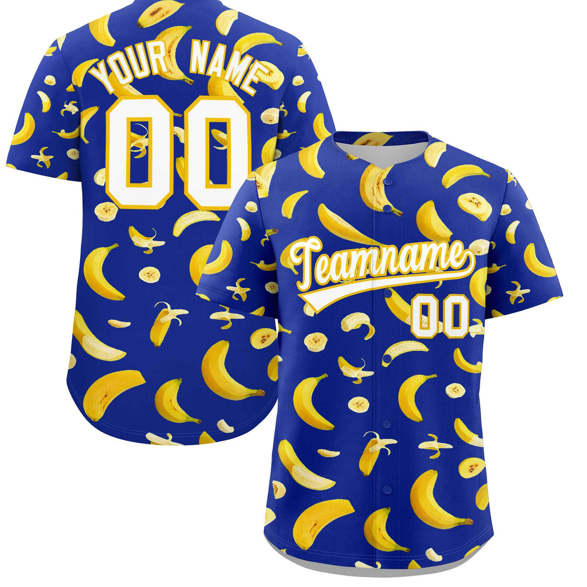 Custom Royal Blue Banana Graffiti Pattern Fashion Authentic Baseball Jersey | Graffiti Pattern | Embroidery&amp;Dye-sublimation printing | KXKSHOP