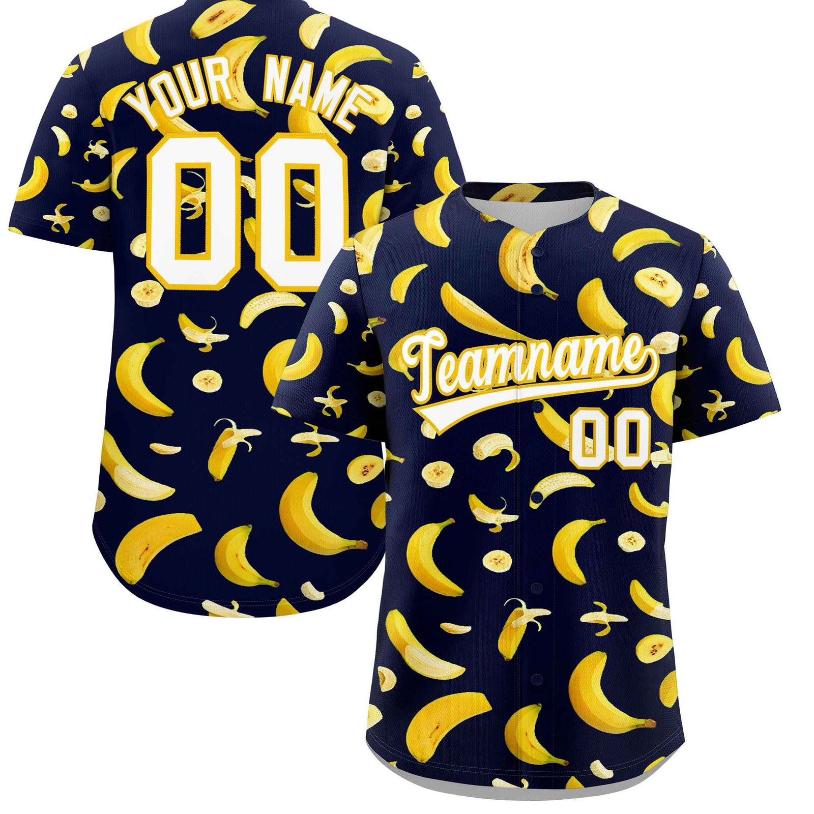 Custom Navy Banana Graffiti Pattern Fashion Authentic Baseball Jersey | Graffiti Pattern | Embroidery&Dye-sublimation printing | KXKSHOP