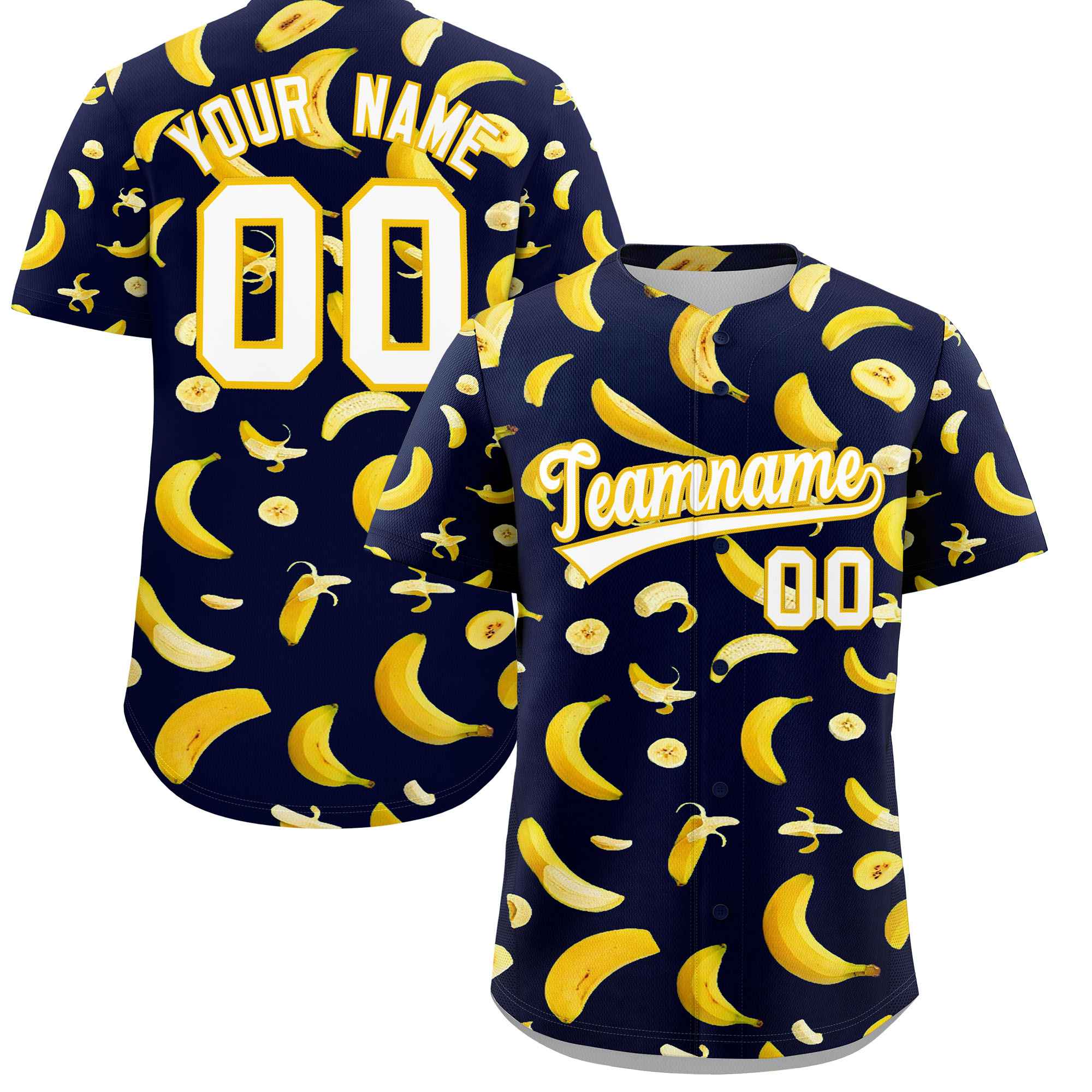 Custom Navy Banana Graffiti Pattern Fashion Authentic Baseball Jersey | Graffiti Pattern | Embroidery&Dye-sublimation printing | KXKSHOP
