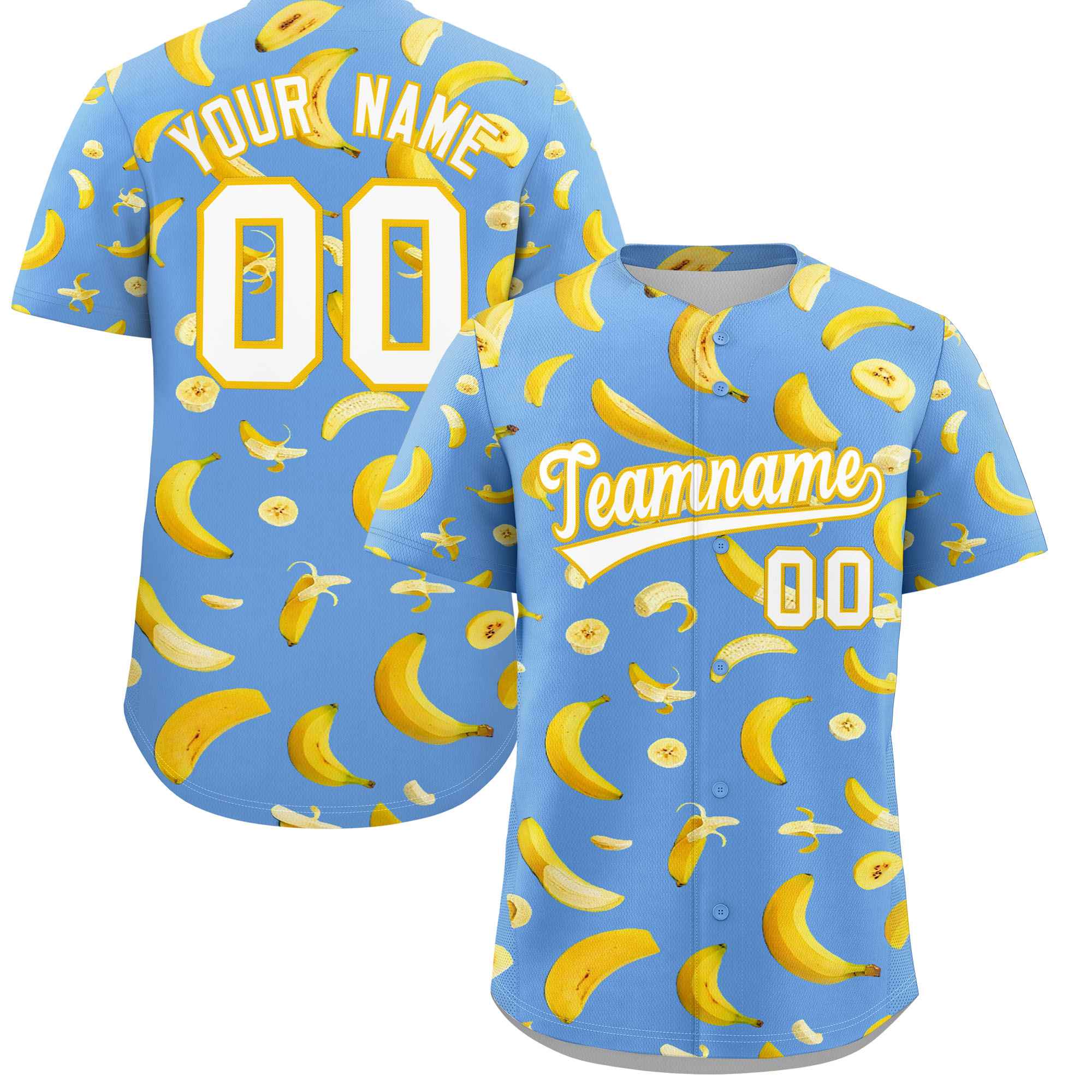 Custom Light Blue Banana Graffiti Pattern Fashion Authentic Baseball Jersey | Graffiti Pattern | Embroidery&Dye-sublimation printing | KXKSHOP
