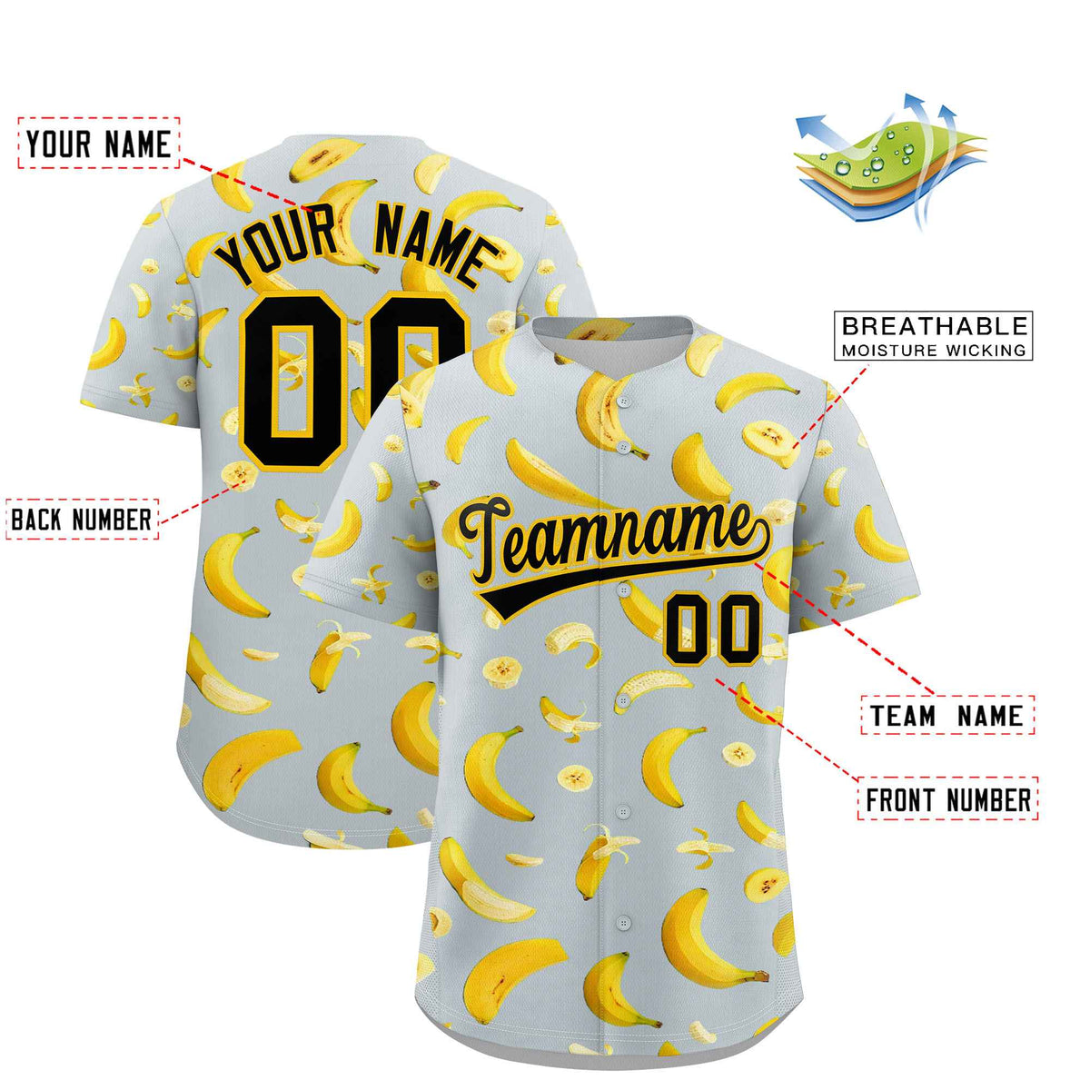 Custom Silver Banana Graffiti Pattern Fashion Authentic Baseball Jersey | Graffiti Pattern | Embroidery&amp;Dye-sublimation printing | KXKSHOP