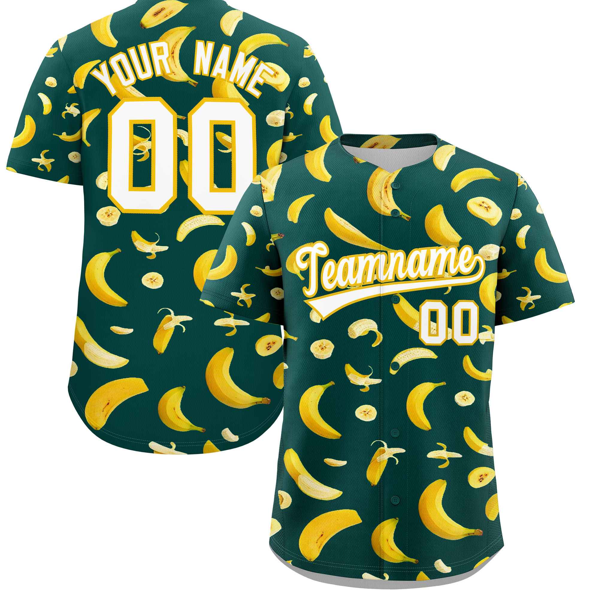 Custom Midnight Green Banana Graffiti Pattern Fashion Authentic Baseball Jersey | Graffiti Pattern | Embroidery&Dye-sublimation printing | KXKSHOP