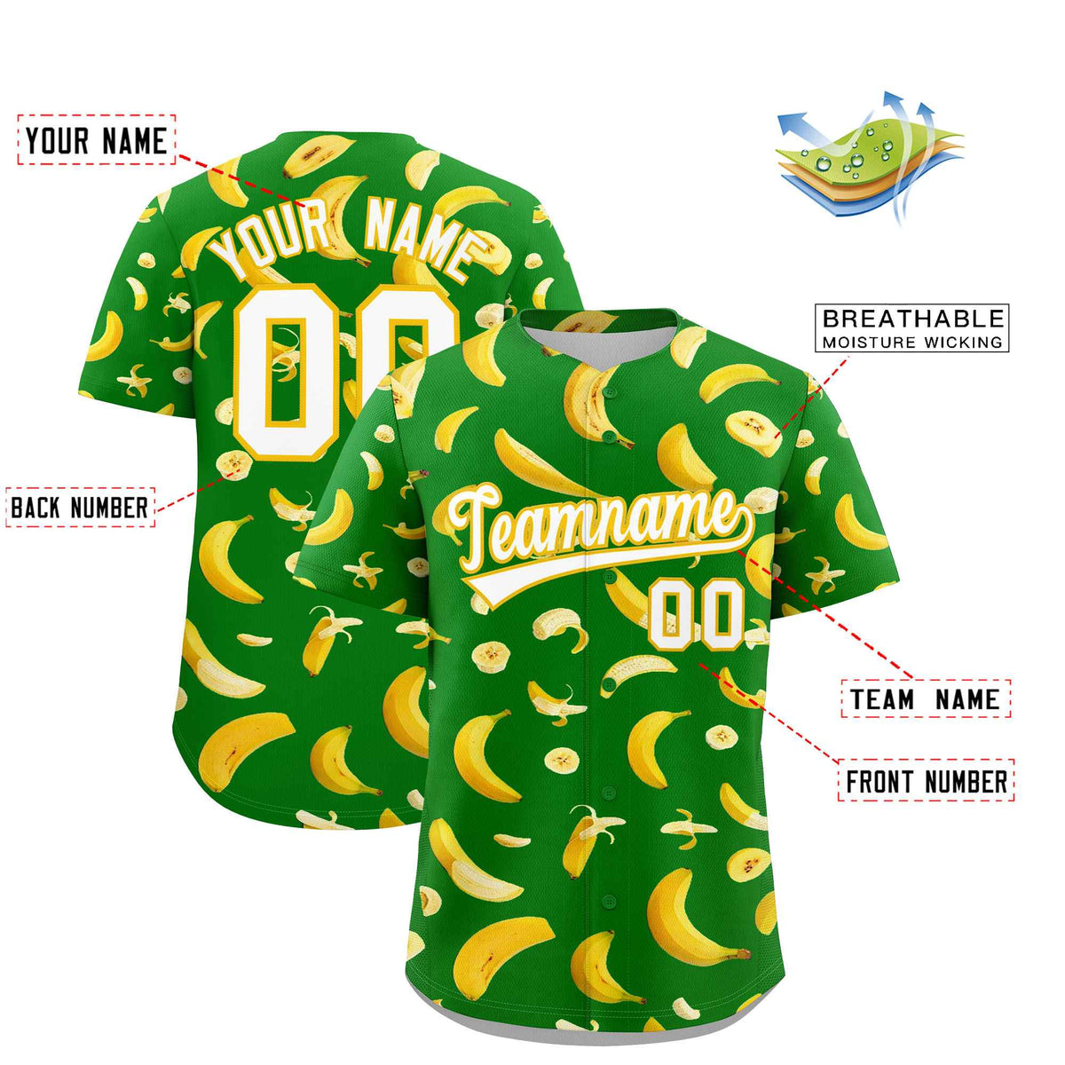 Custom Kelly Green-02 Banana Graffiti Pattern Fashion Authentic Baseball Jersey | Graffiti Pattern | Embroidery&Dye-sublimation printing | KXKSHOP