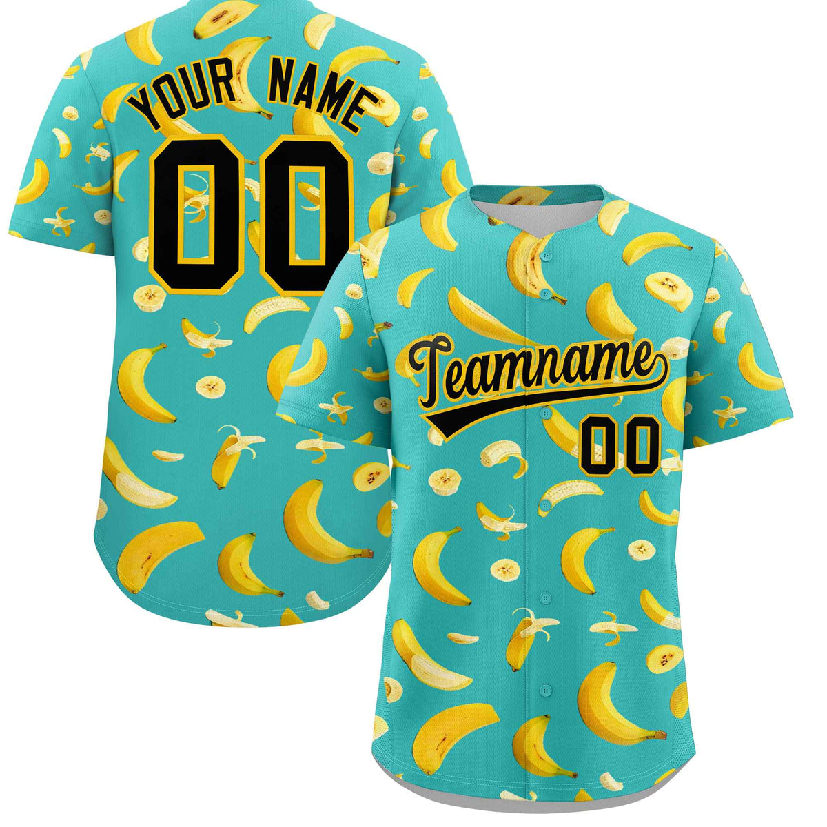 Custom Teal Banana Graffiti Pattern Fashion Authentic Baseball Jersey | Graffiti Pattern | Embroidery&amp;Dye-sublimation printing | KXKSHOP